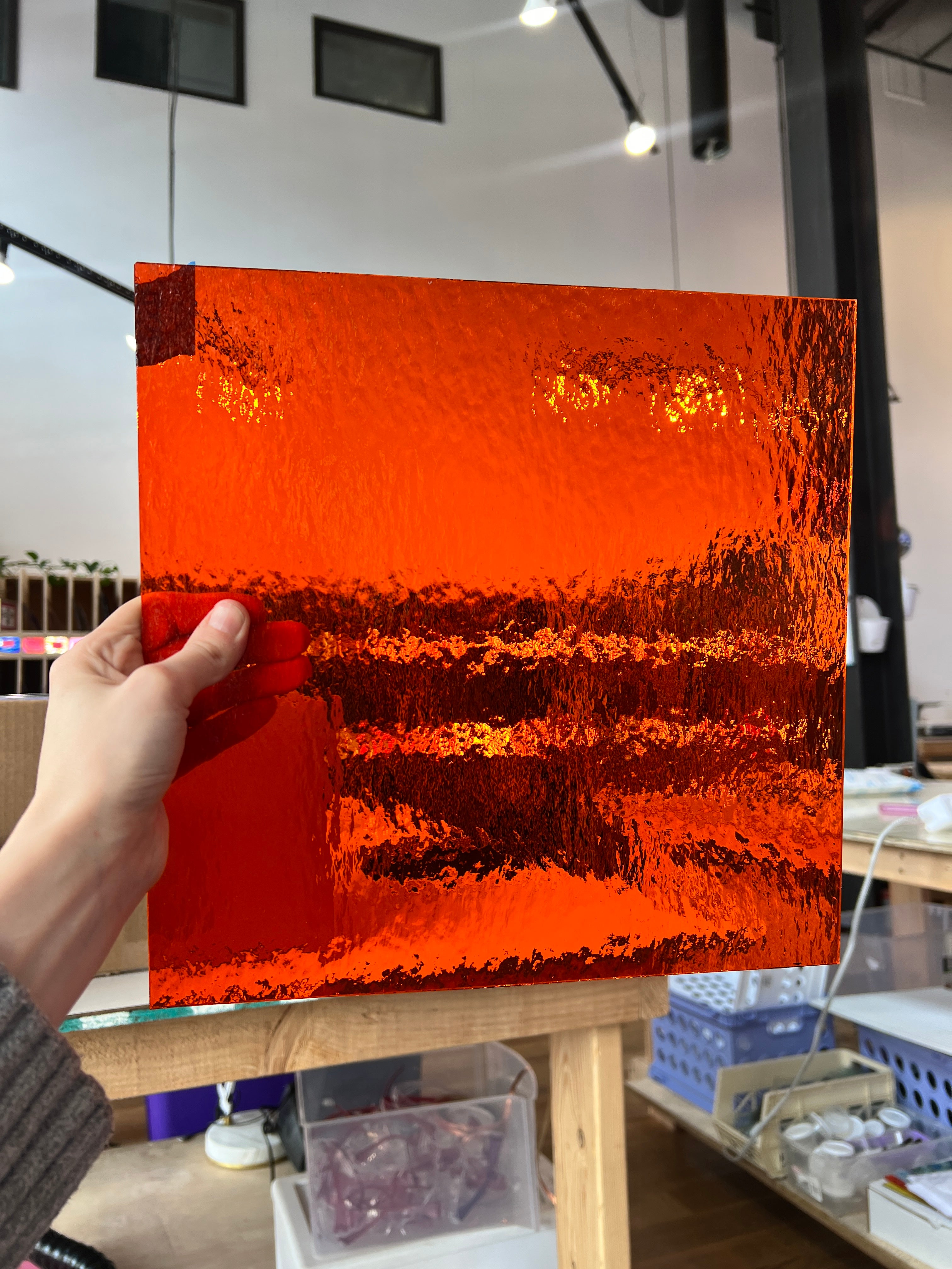 Orange Rough Rolled Oceanside Fusible 96 COE (171RRF) Sheet Glass Colorado Glassworks OS-ORA-RR (12x12in)