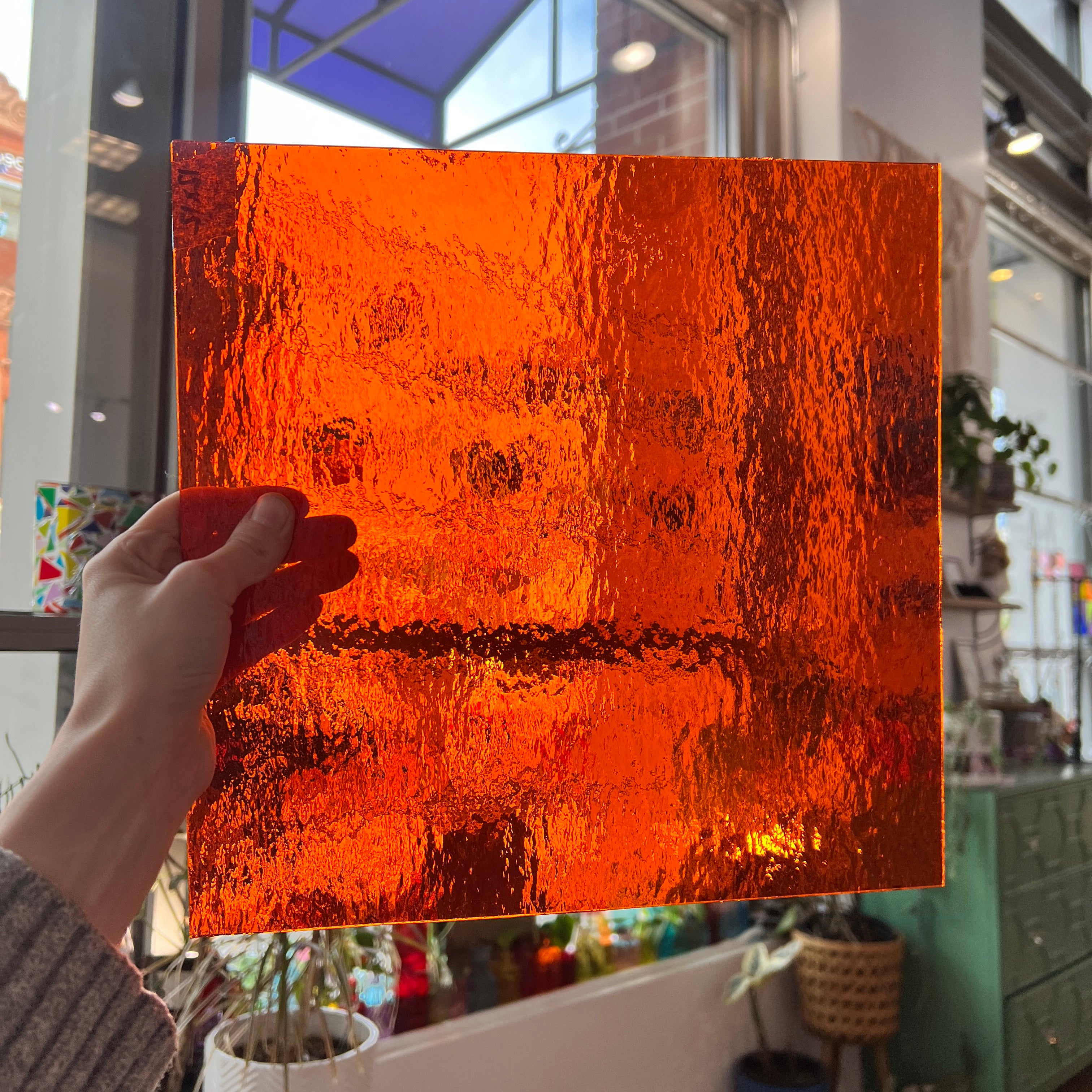 Orange Rough Rolled Oceanside Fusible 96 COE (171RRF) Sheet Glass Colorado Glassworks