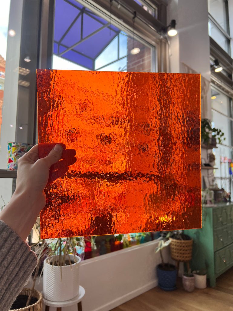 Orange Rough Rolled Oceanside Fusible 96 COE Sheet Glass Colorado Glassworks   