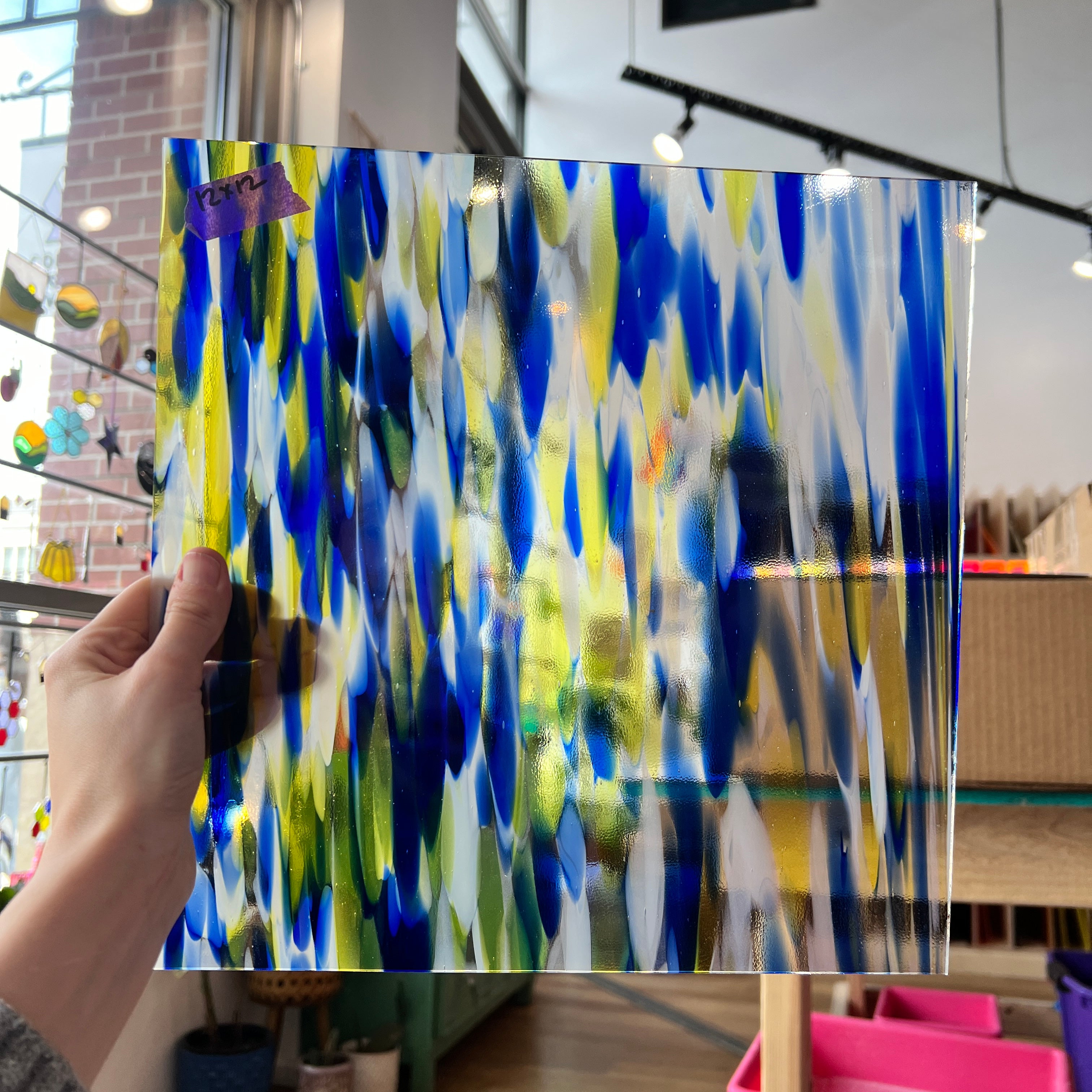 Atlantis Blue & Yellow Spirit Glass Oceanside Fusible 96 COE (SPIRIT-4361-76S-F) Sheet Glass Colorado Glass Works OS-ATLANTIS-SPIR (12x12in)