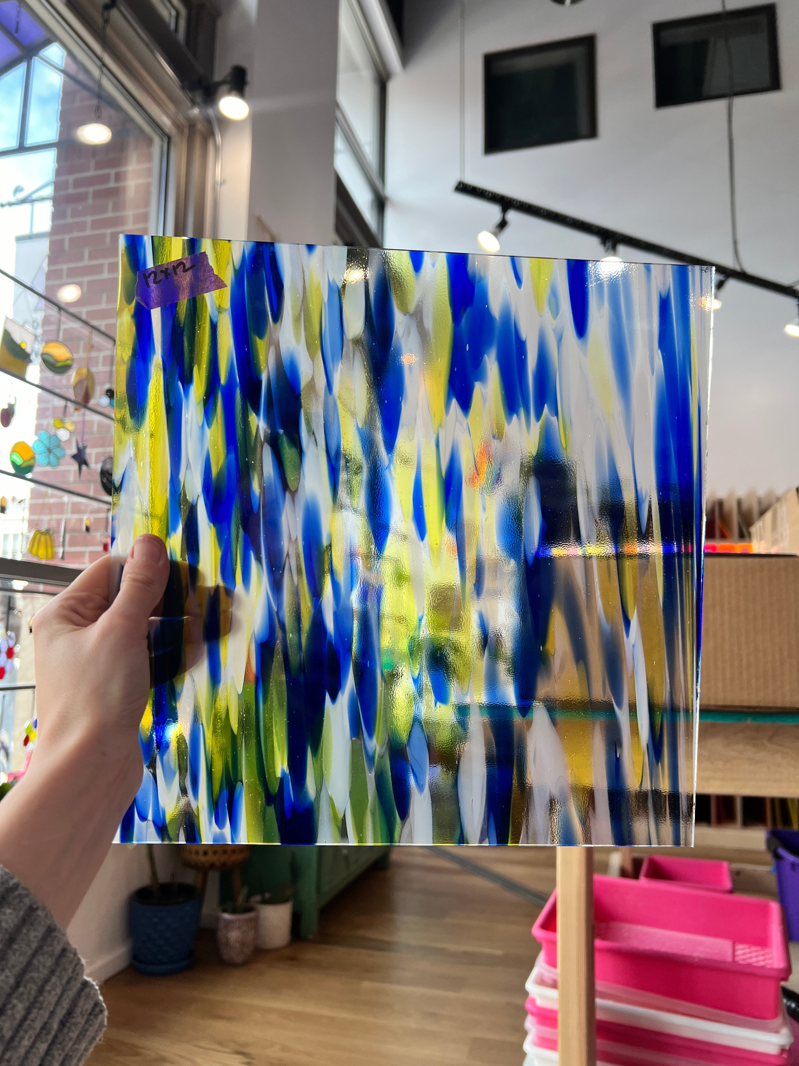 Atlantis Blue & Yellow Spirit Glass Oceanside Fusible 96 COE (SPIRIT-4361-76S-F) Sheet Glass Colorado Glass Works OS-ATLANTIS-SPIR (12x12in)