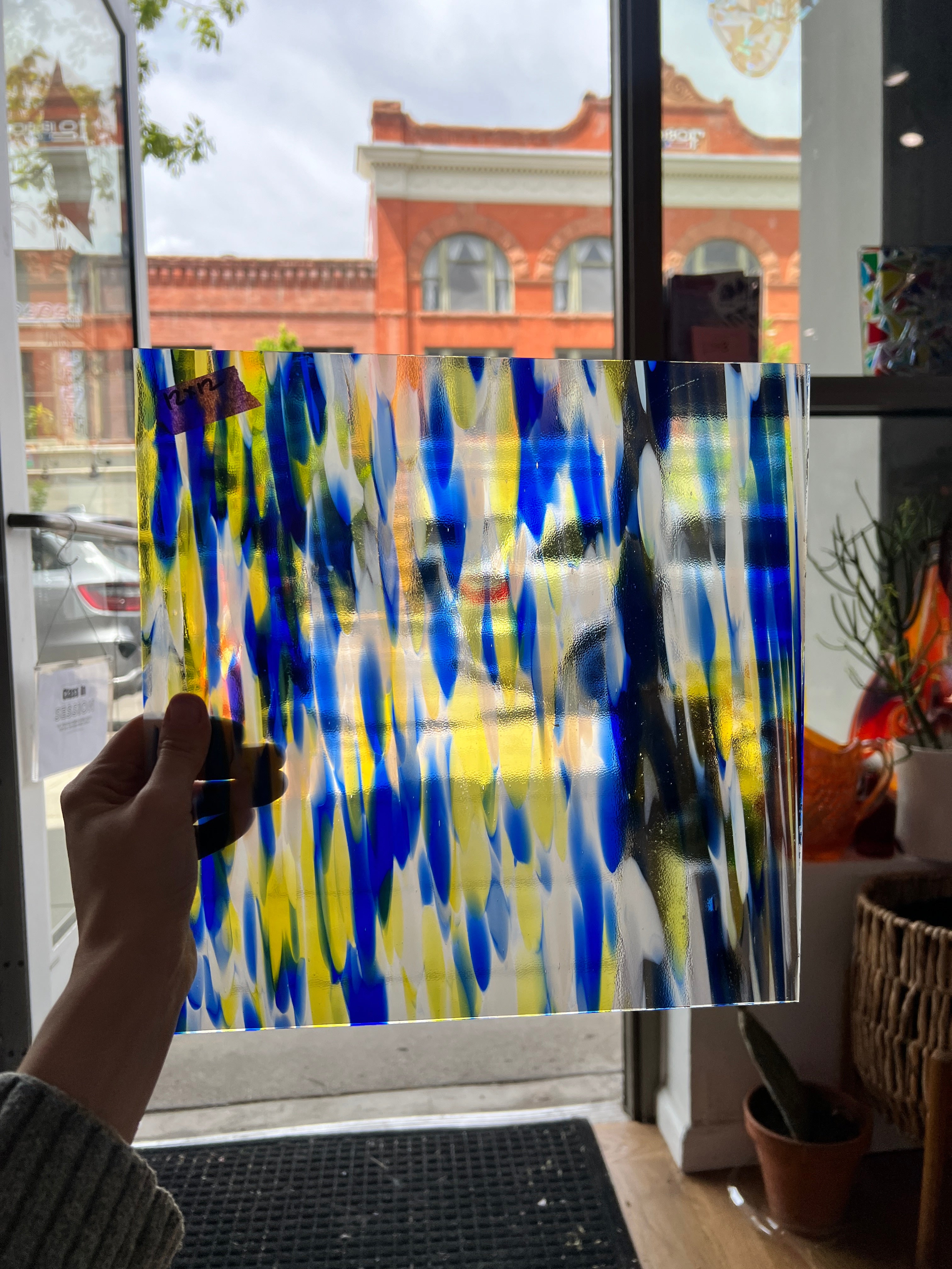 Atlantis Blue & Yellow Spirit Glass Oceanside Fusible 96 COE (SPIRIT-4361-76S-F) Sheet Glass Colorado Glass Works