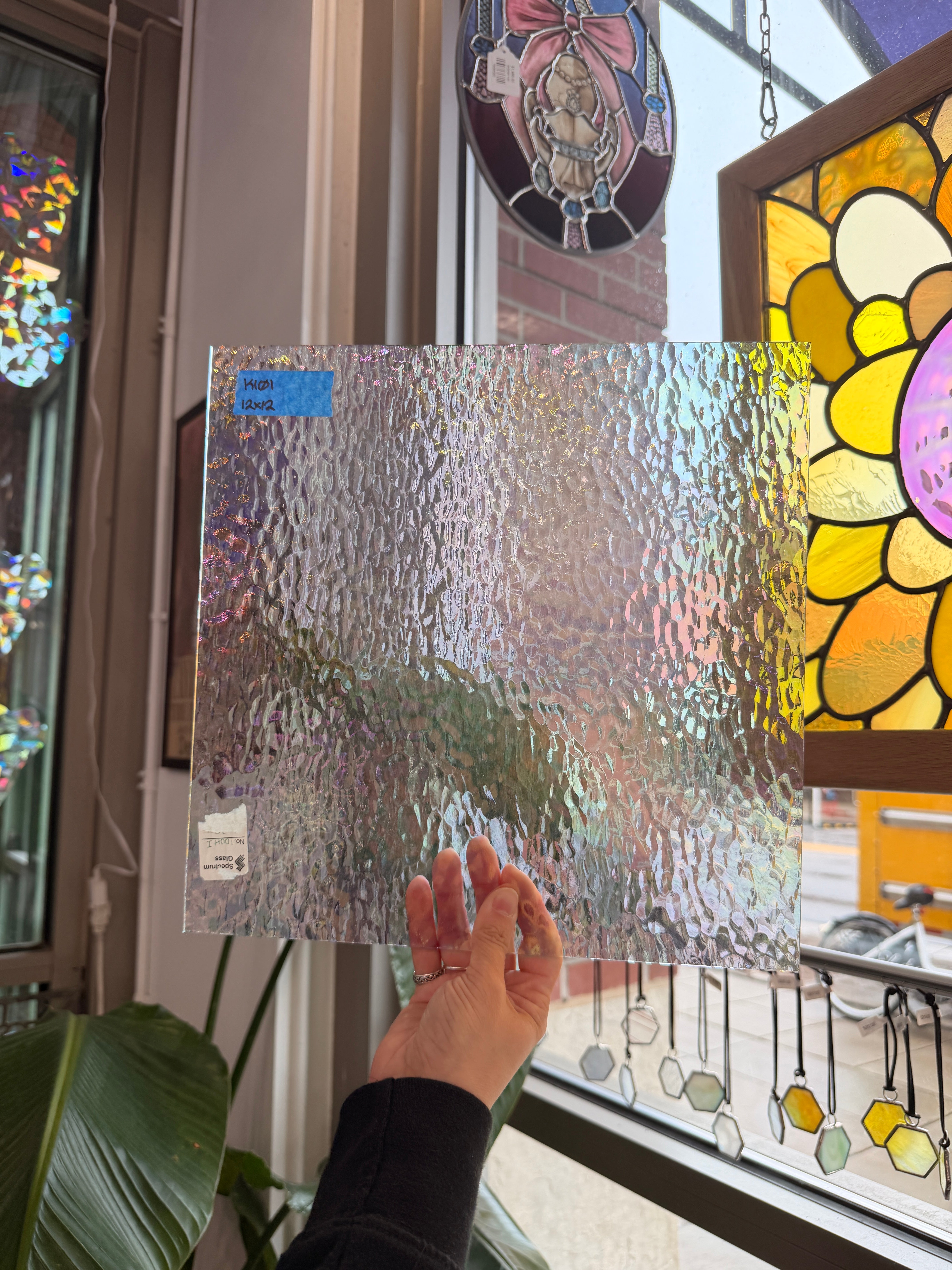 Vintage Iridescent Hammered Spectrum Sheet Glass Colorado Glass Works