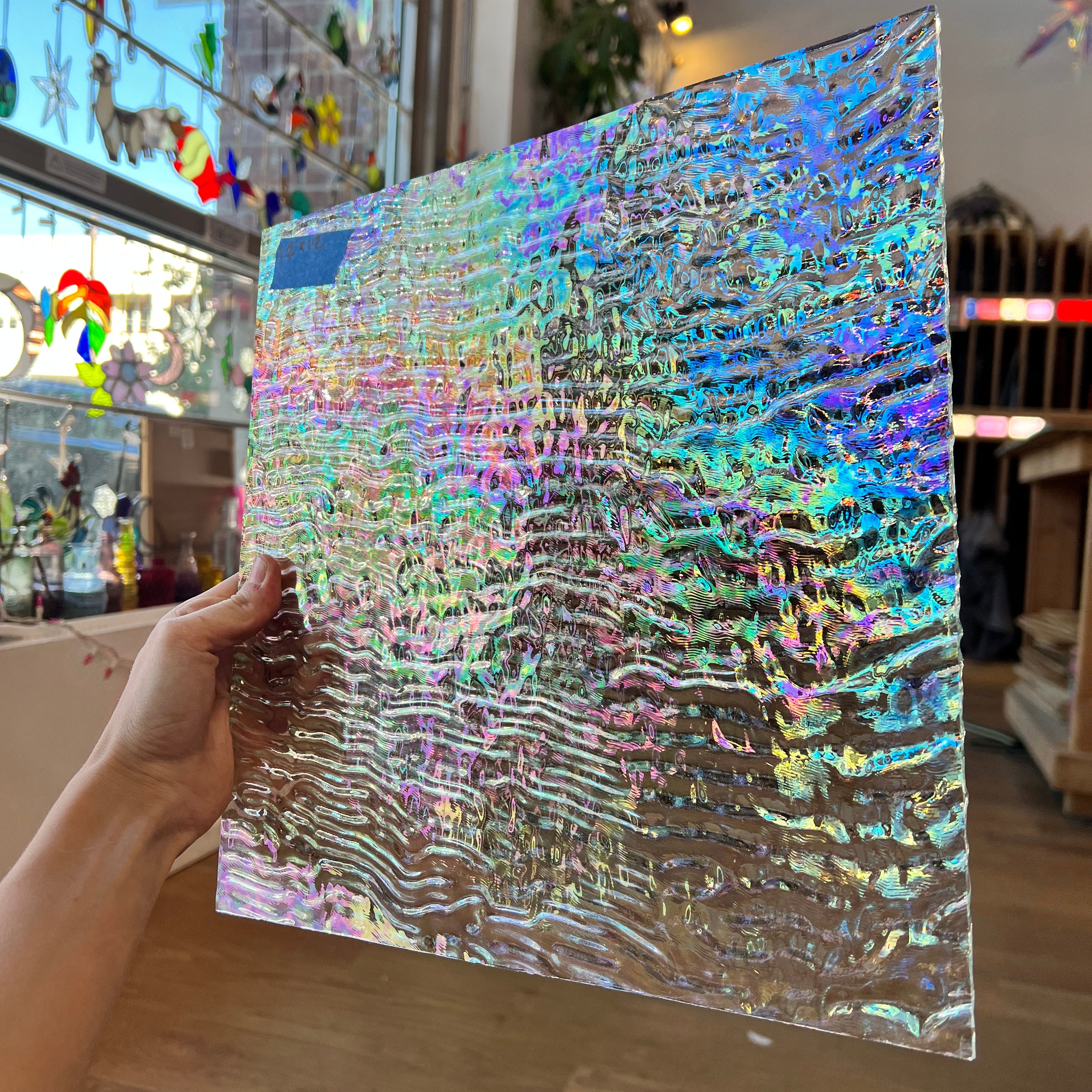 Vintage Spectrum Clear Ripple Iridescent Sheet Glass Colorado Glassworks SP1818 (12x12in)