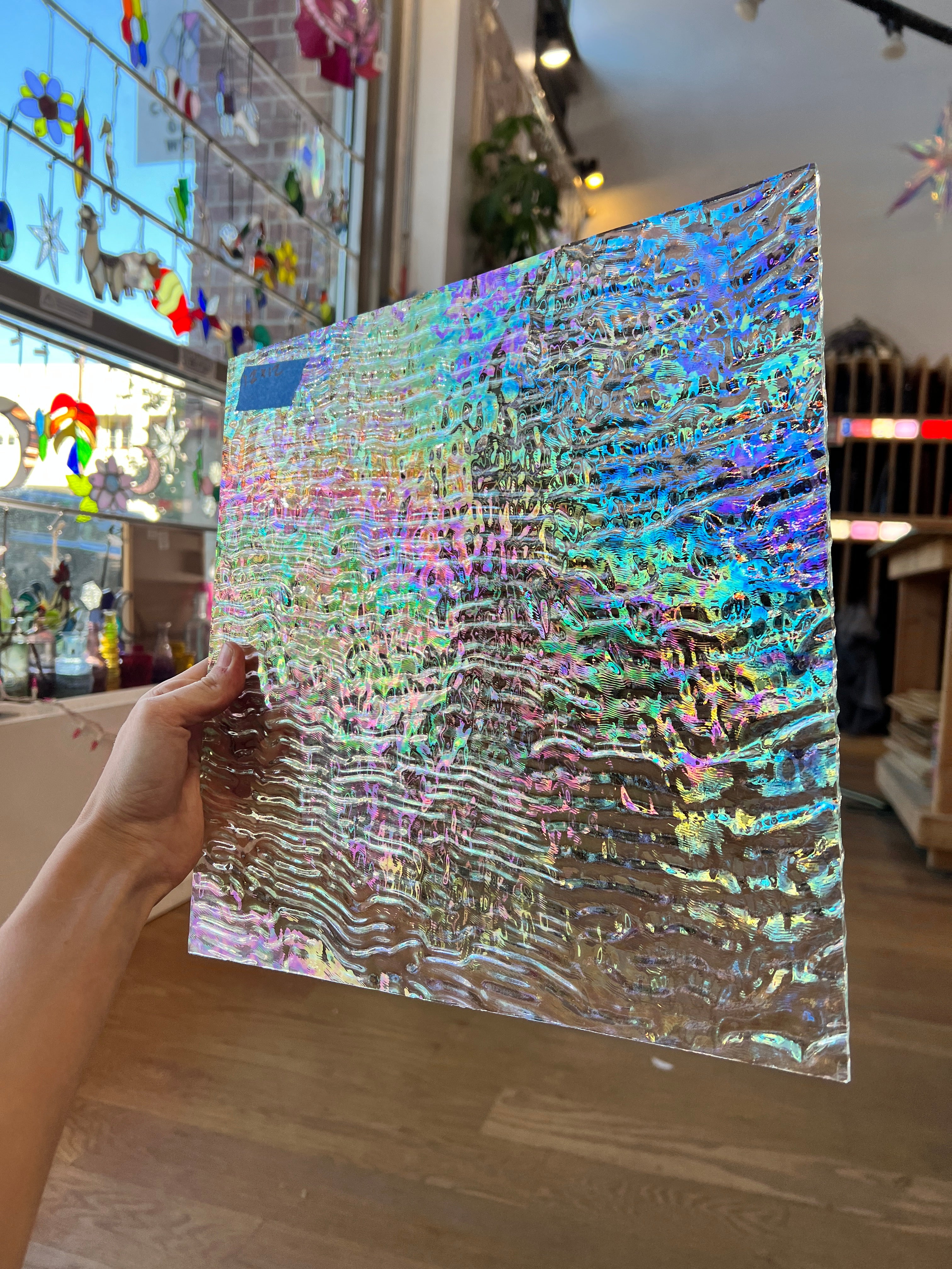 Vintage Spectrum Clear Ripple Iridescent Sheet Glass Colorado Glassworks SP1818 (12x12in)