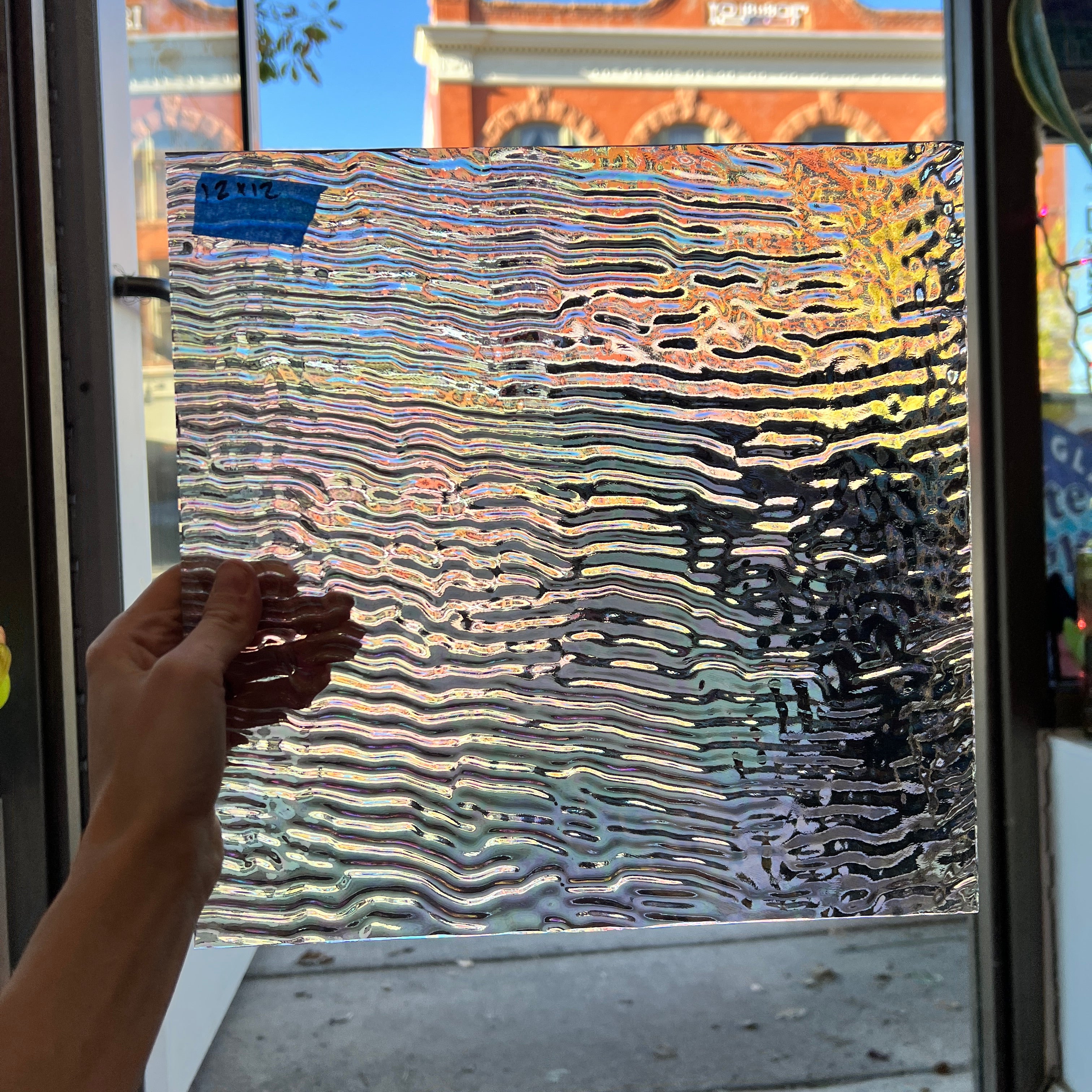 Vintage Spectrum Clear Ripple Iridescent Sheet Glass Colorado Glassworks