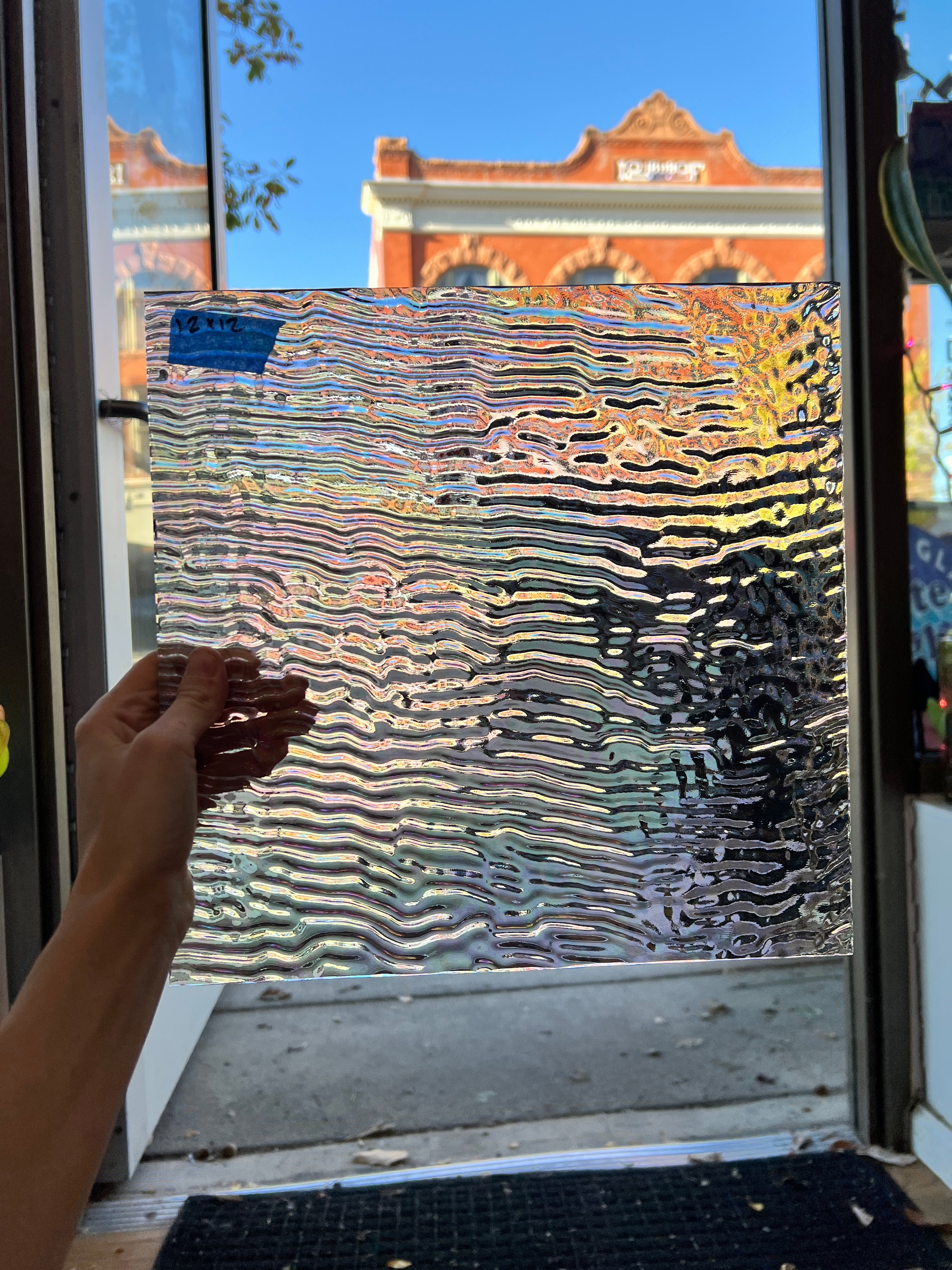 Vintage Spectrum Clear Ripple Iridescent Sheet Glass Colorado Glassworks