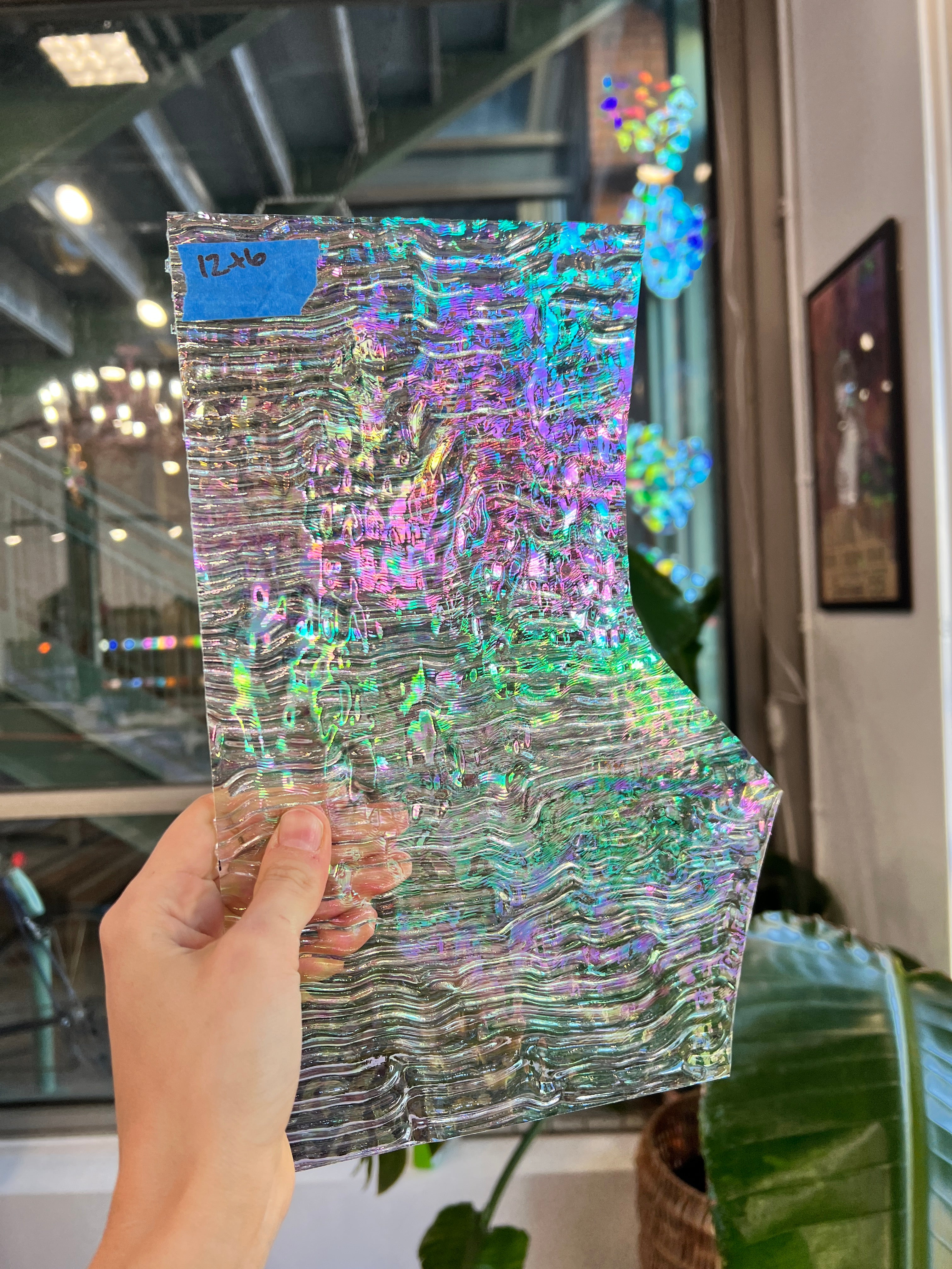 Vintage Spectrum Clear Ripple Iridescent Sheet Glass Colorado Glassworks SP9906 (12x6in)