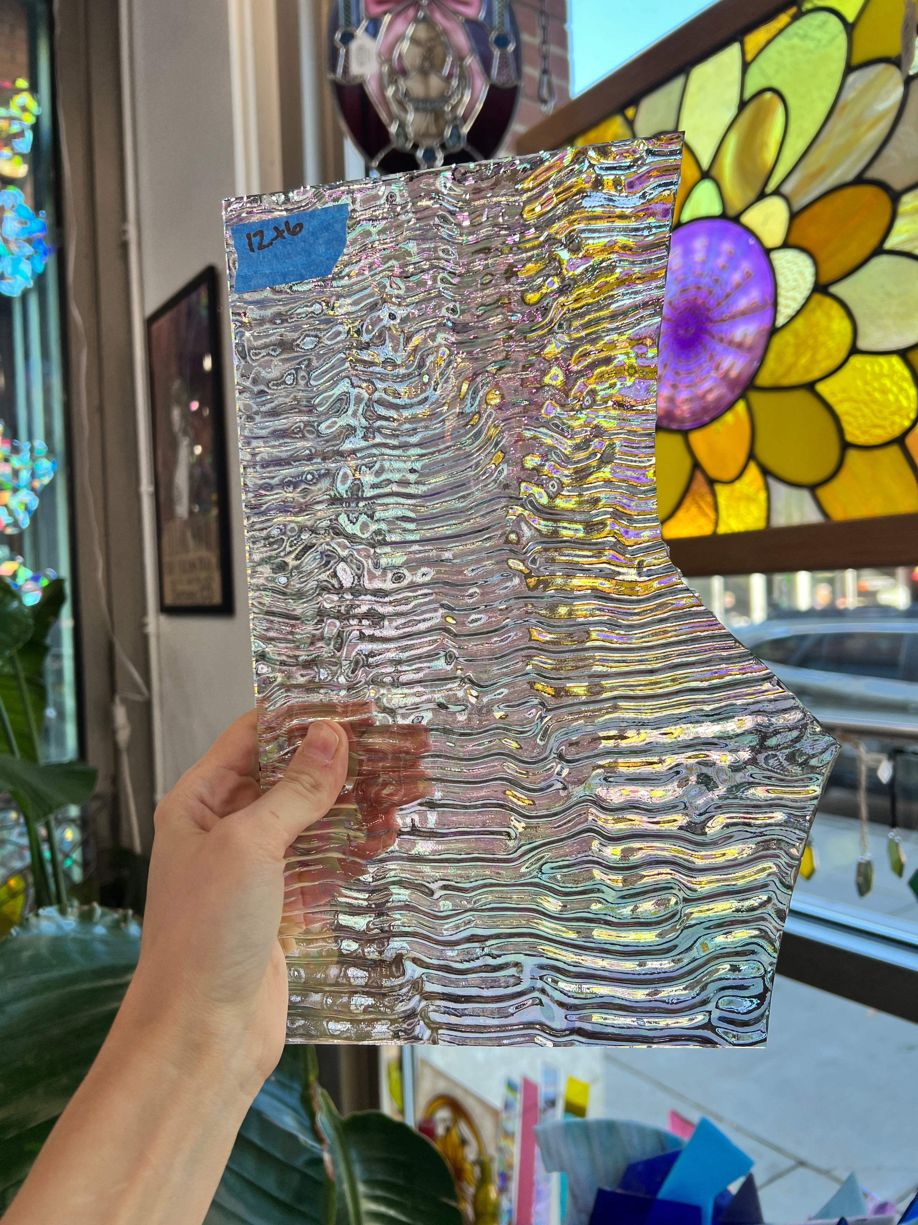Vintage Spectrum Clear Ripple Iridescent Sheet Glass Colorado Glassworks