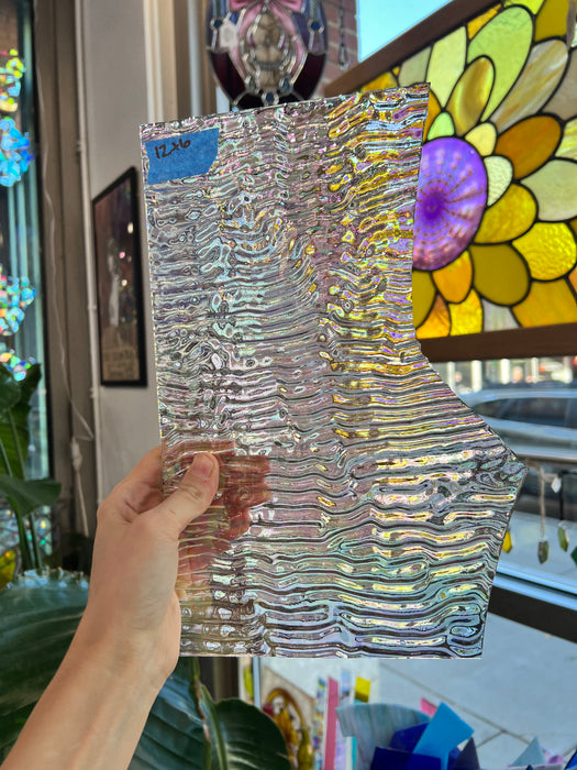 Vintage Spectrum Clear Ripple Iridescent Sheet Glass Colorado Glassworks