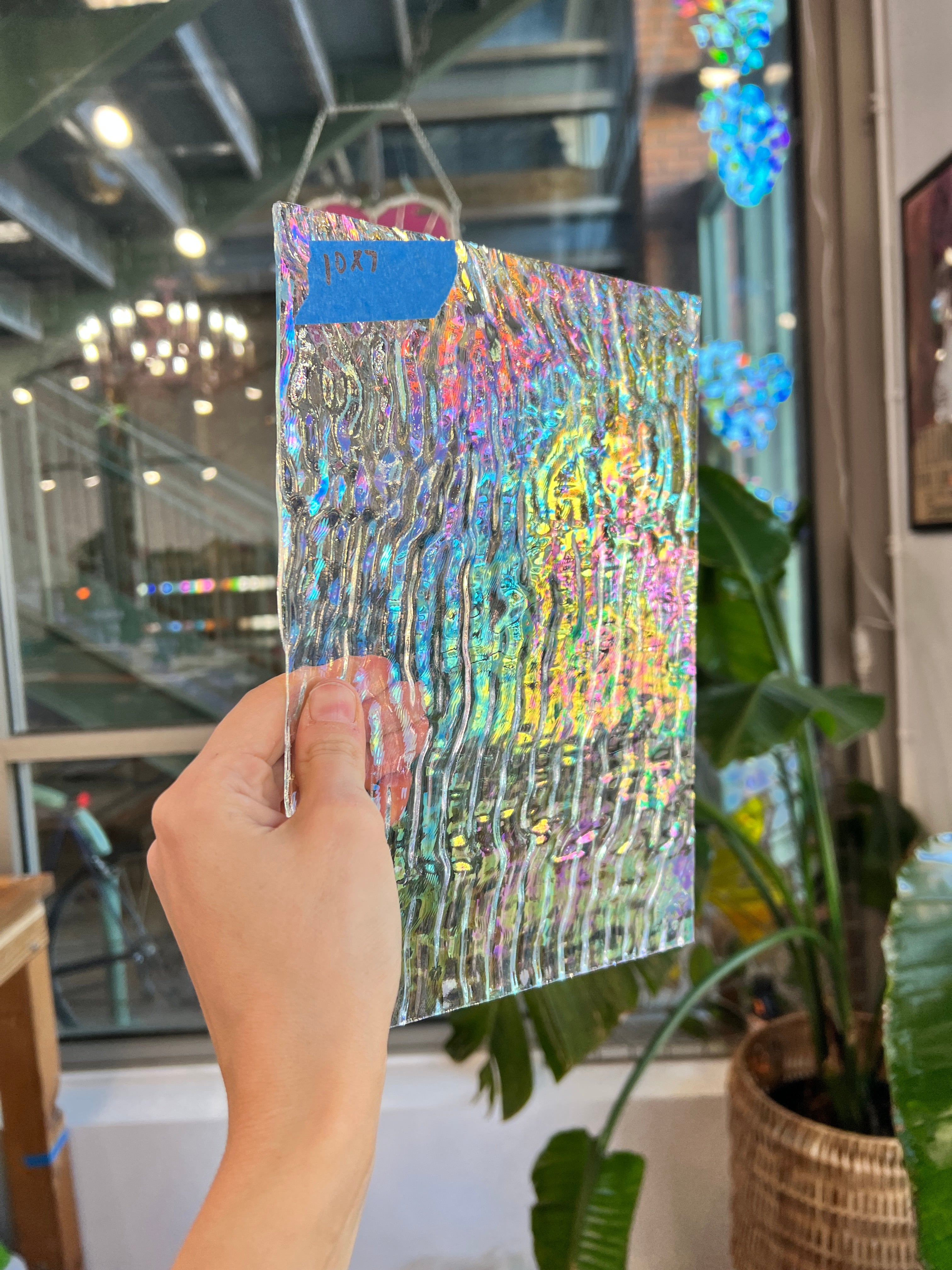 Vintage Spectrum Clear Ripple Iridescent Sheet Glass Colorado Glassworks SP1816 (10x7in)