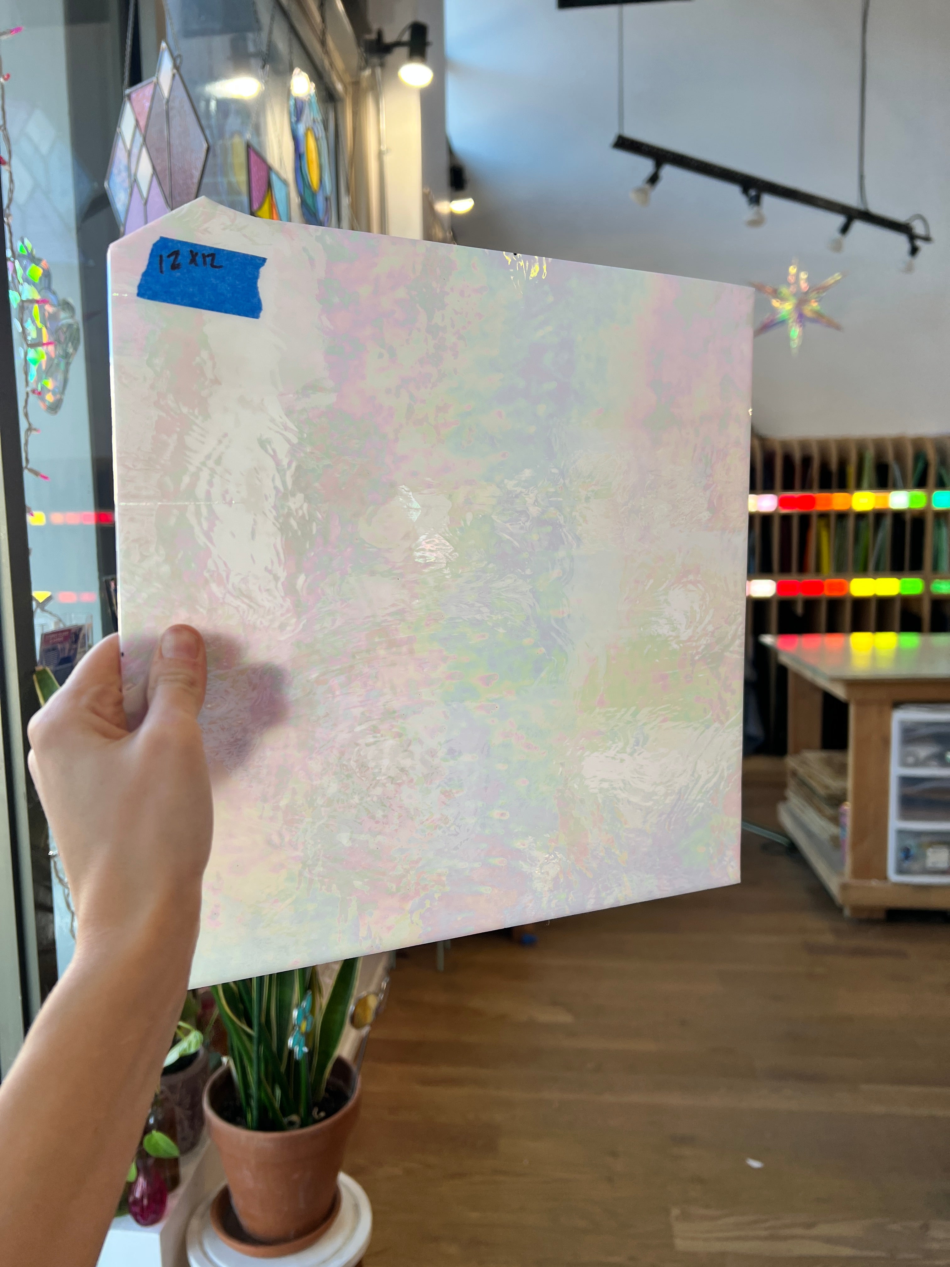 Vintage White Opaque Iridescent Spectrum Sheet Glass Colorado Glass Works SP1854 (12x12in)