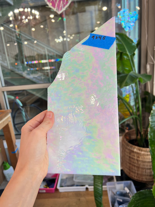 Vintage White Opaque Iridescent Spectrum Sheet Glass Colorado Glass Works SP1852 (9x4.5in)