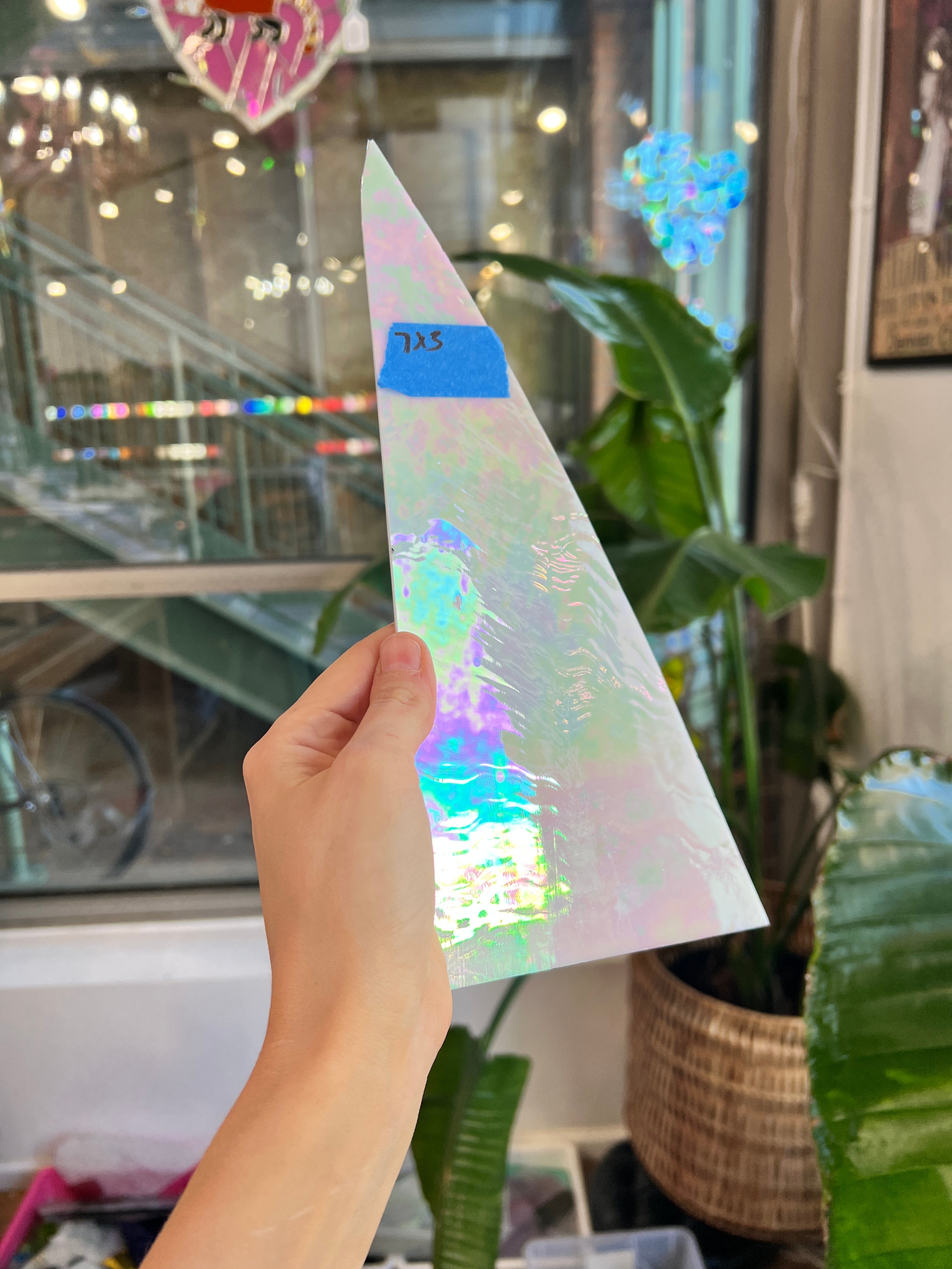 Vintage White Opaque Iridescent Spectrum Sheet Glass Colorado Glass Works SP1853 (7x3in)