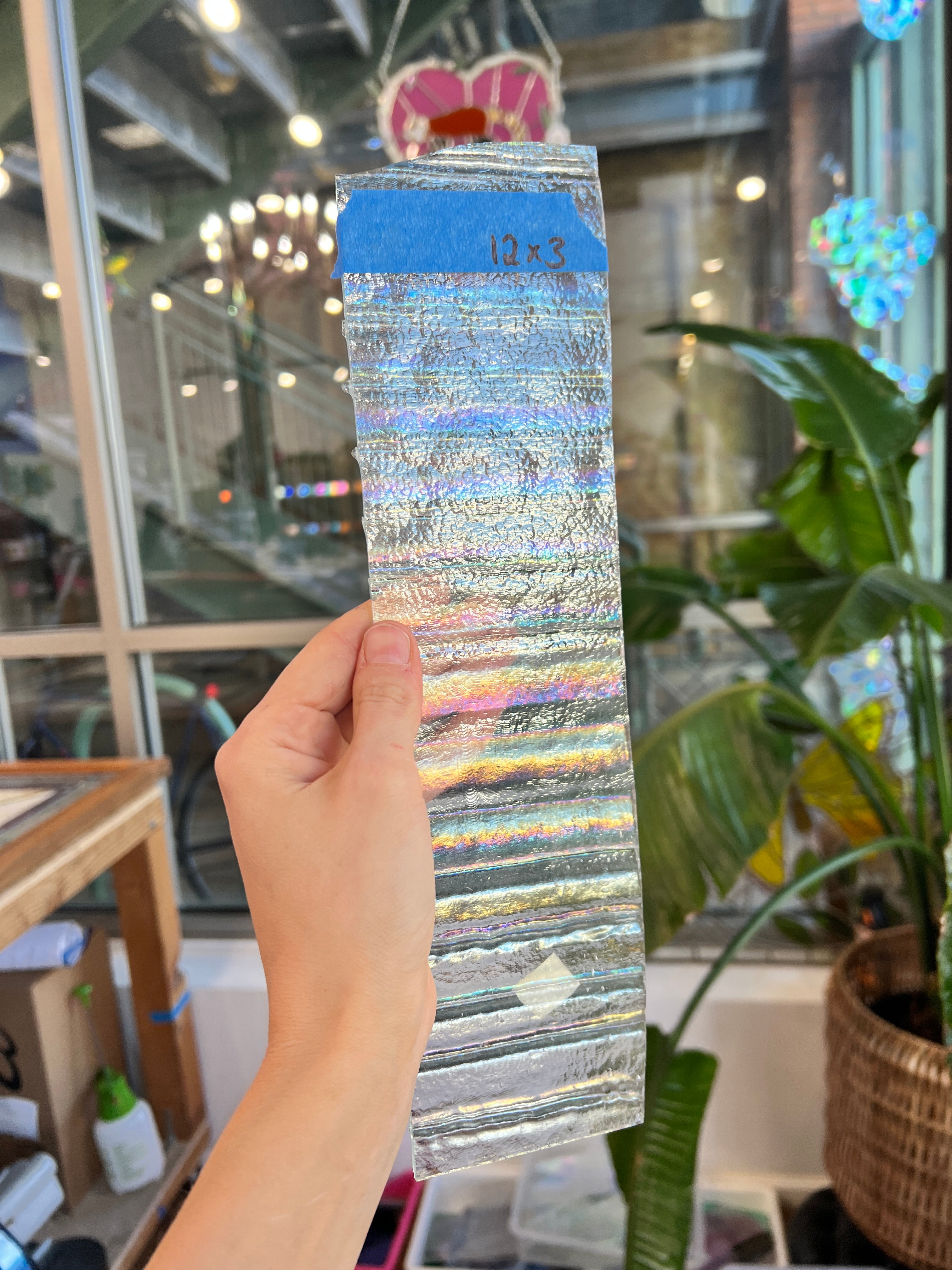 Vintage Iridescent Drapery Clear Bullseye Sheet Glass Bullseye BE873 (12x3in)
