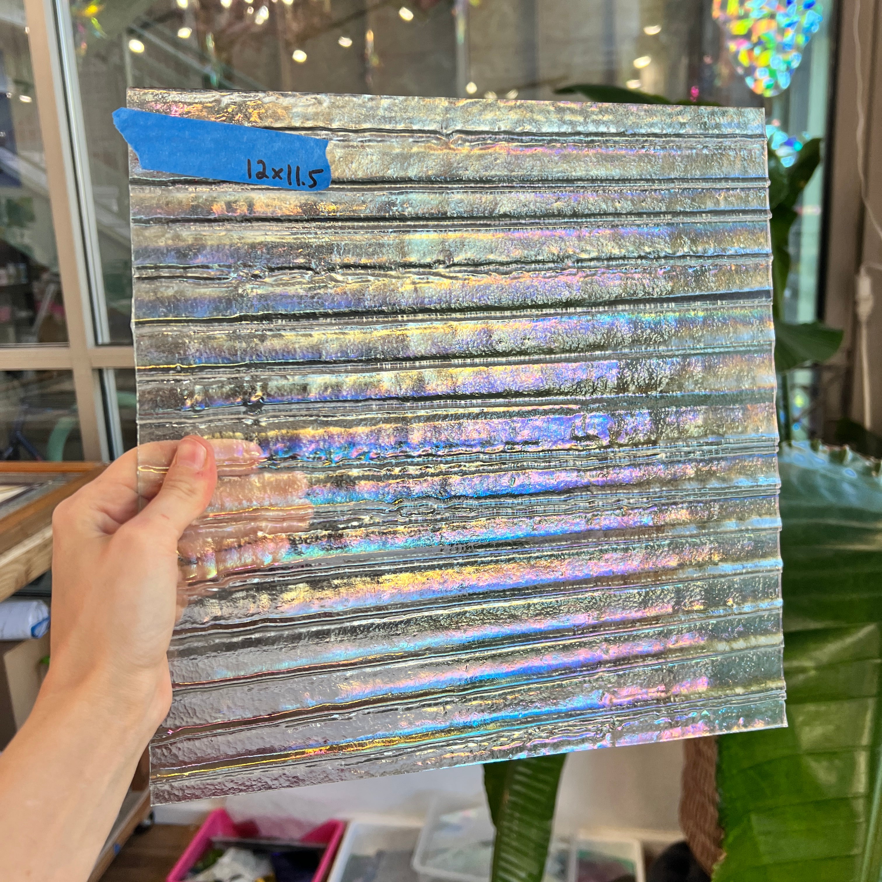 Vintage Iridescent Drapery Clear Bullseye Sheet Glass Bullseye BE870 (12x11.5in)