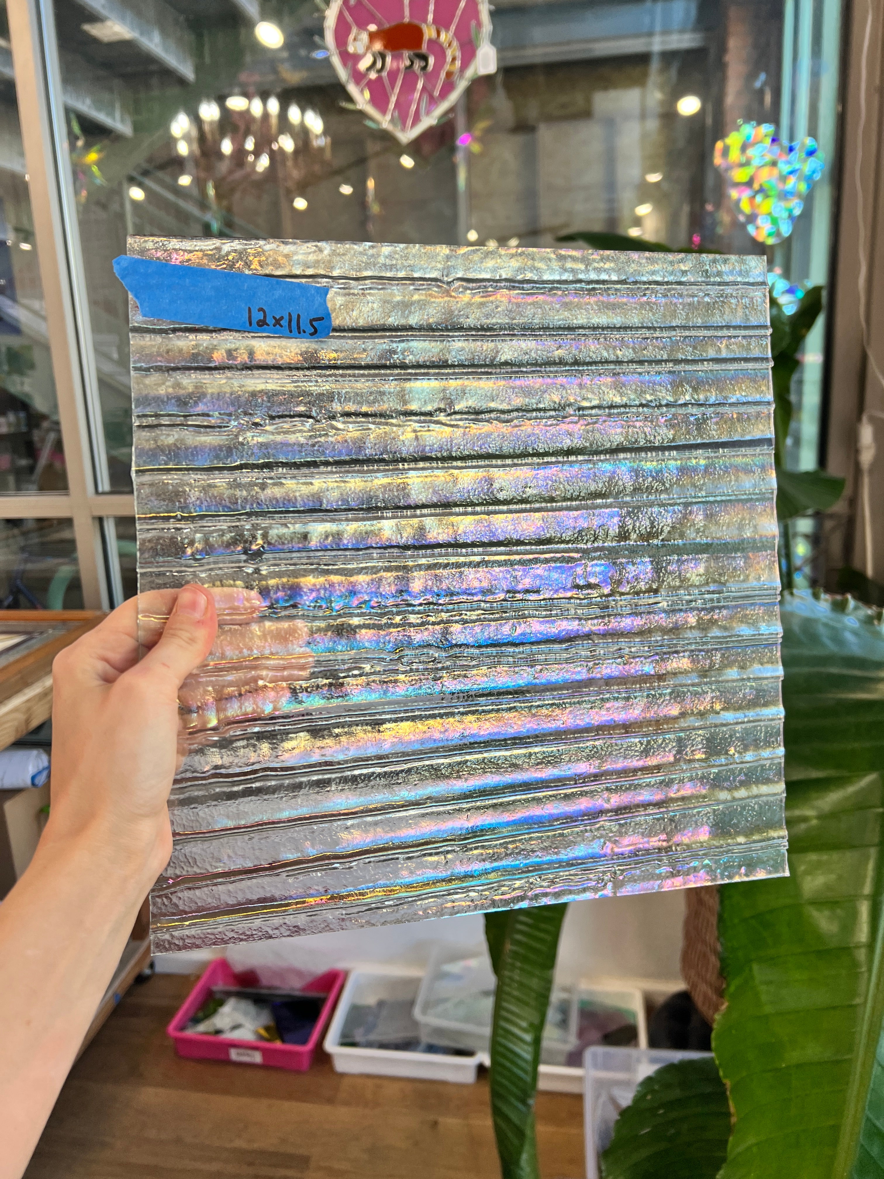 Vintage Iridescent Drapery Clear Bullseye Sheet Glass Bullseye BE870 (12x11.5in)
