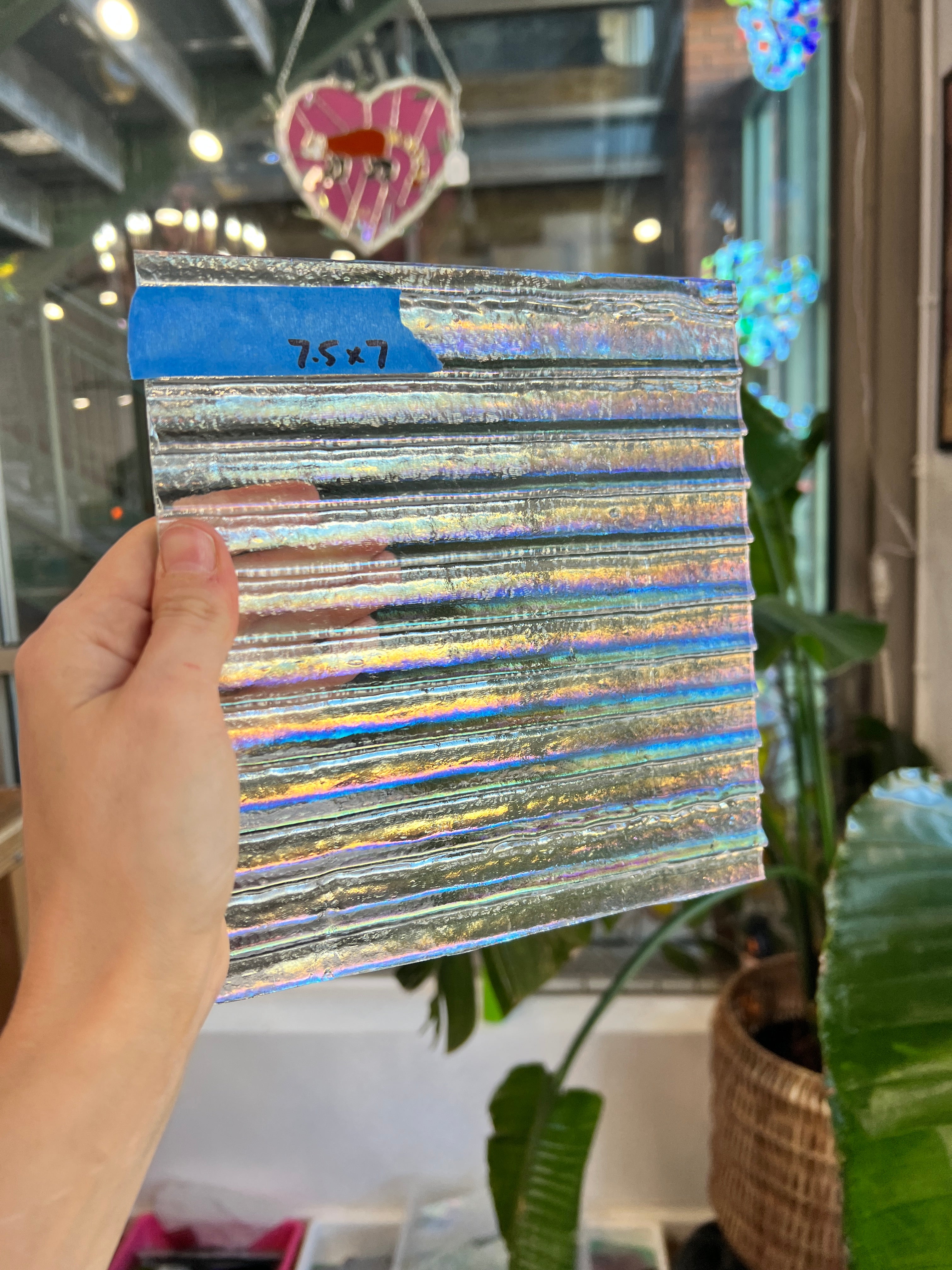 Vintage Iridescent Drapery Clear Bullseye Sheet Glass Bullseye BE872 (7x7.5in)