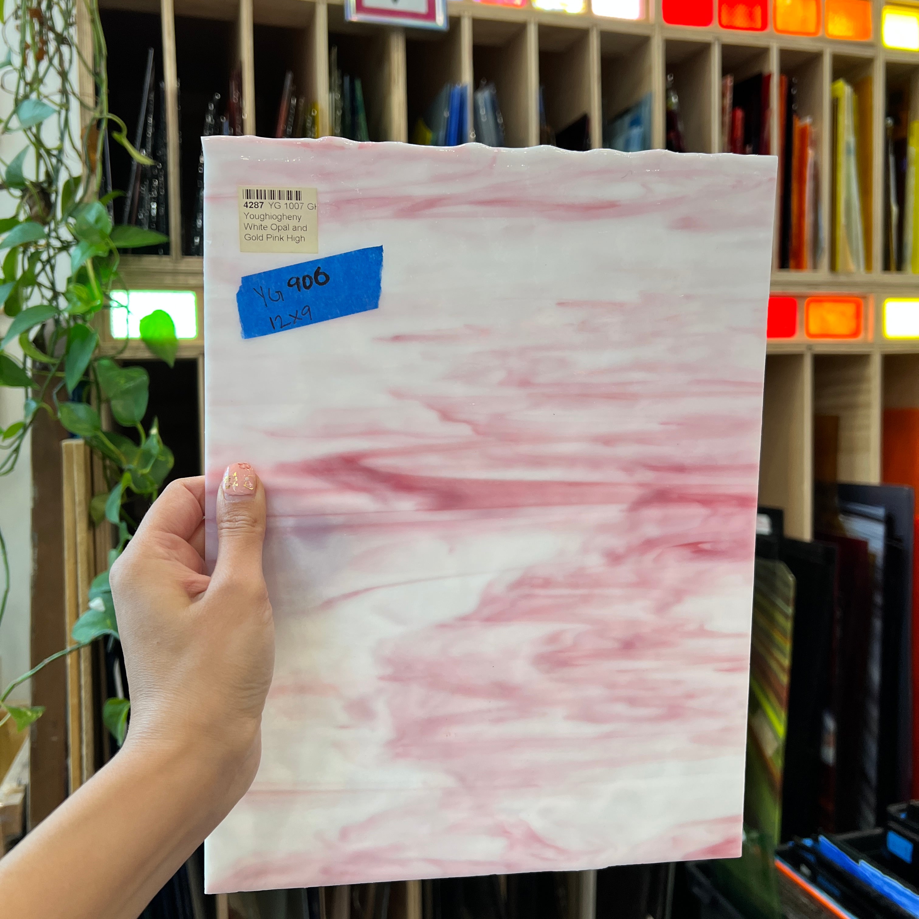 Pink and White Opaque Youghiogheny Sheet Glass Colorado Glassworks   