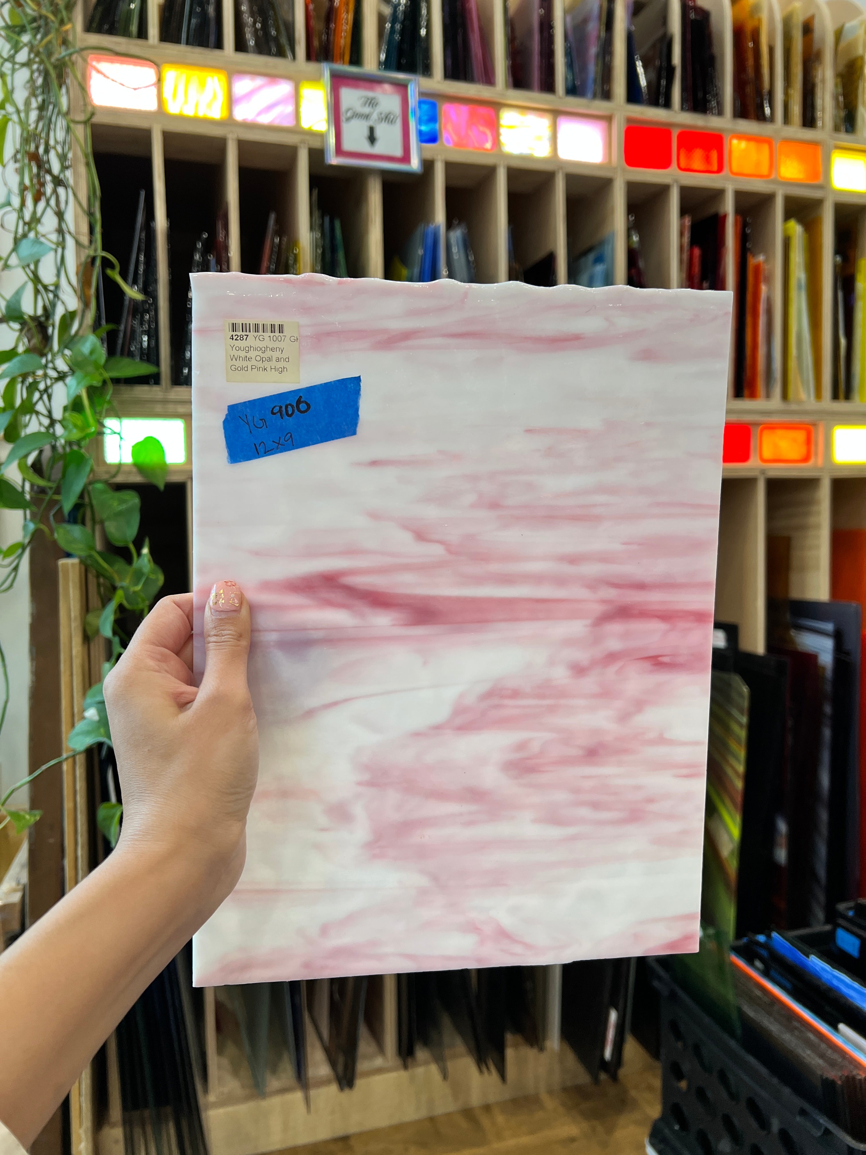 Pink and White Opaque Youghiogheny Sheet Glass Colorado Glassworks   