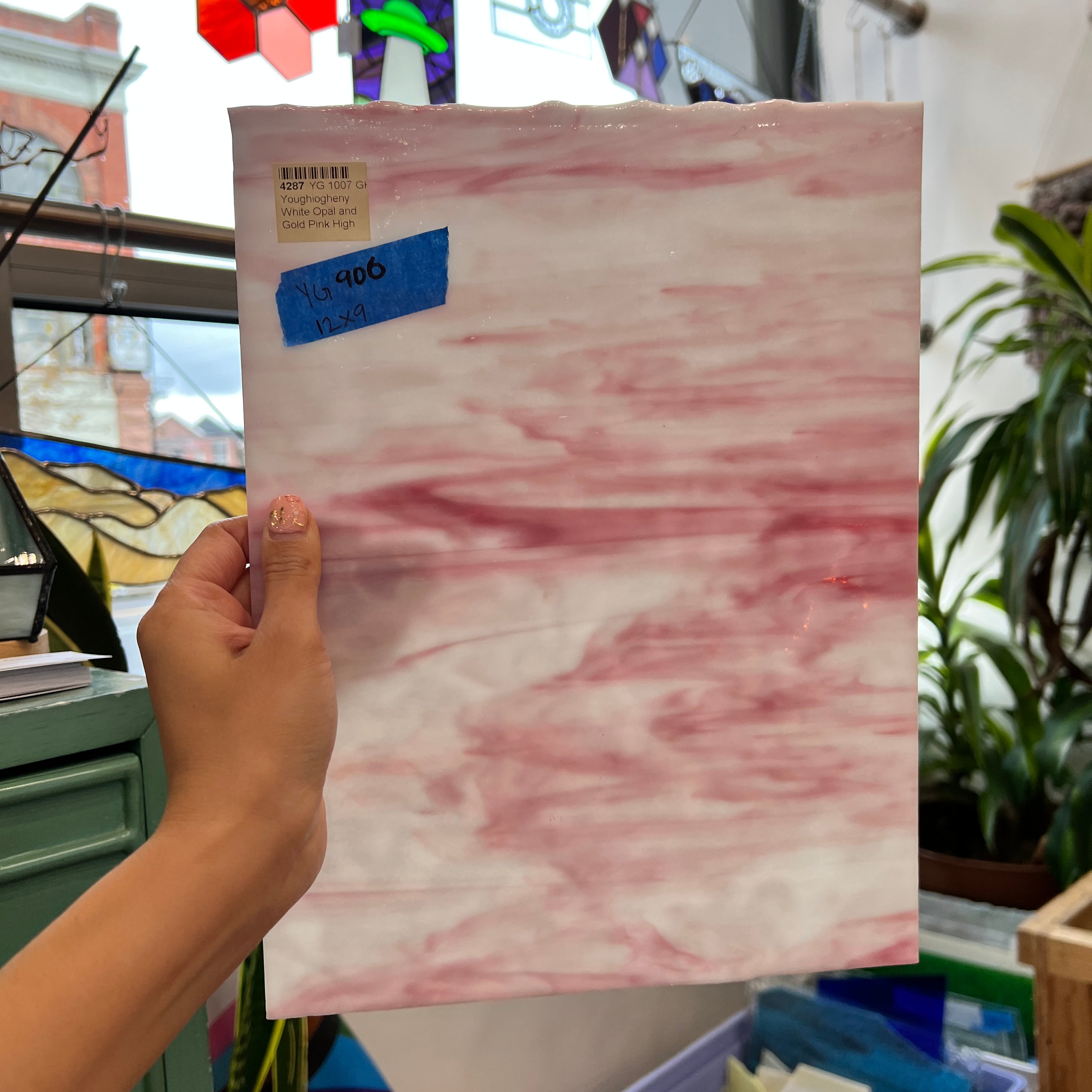 Pink and White Opaque Youghiogheny Sheet Glass Colorado Glassworks   
