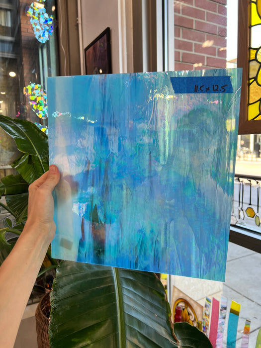 Light Blue Wispy Iridescent Vintage Spectrum Sheet Glass Colorado Glass Works