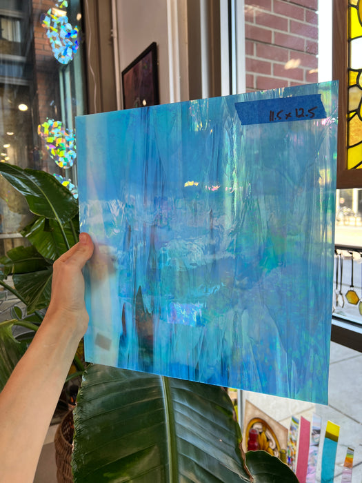 Light Blue Wispy Iridescent Vintage Spectrum Sheet Glass Colorado Glass Works