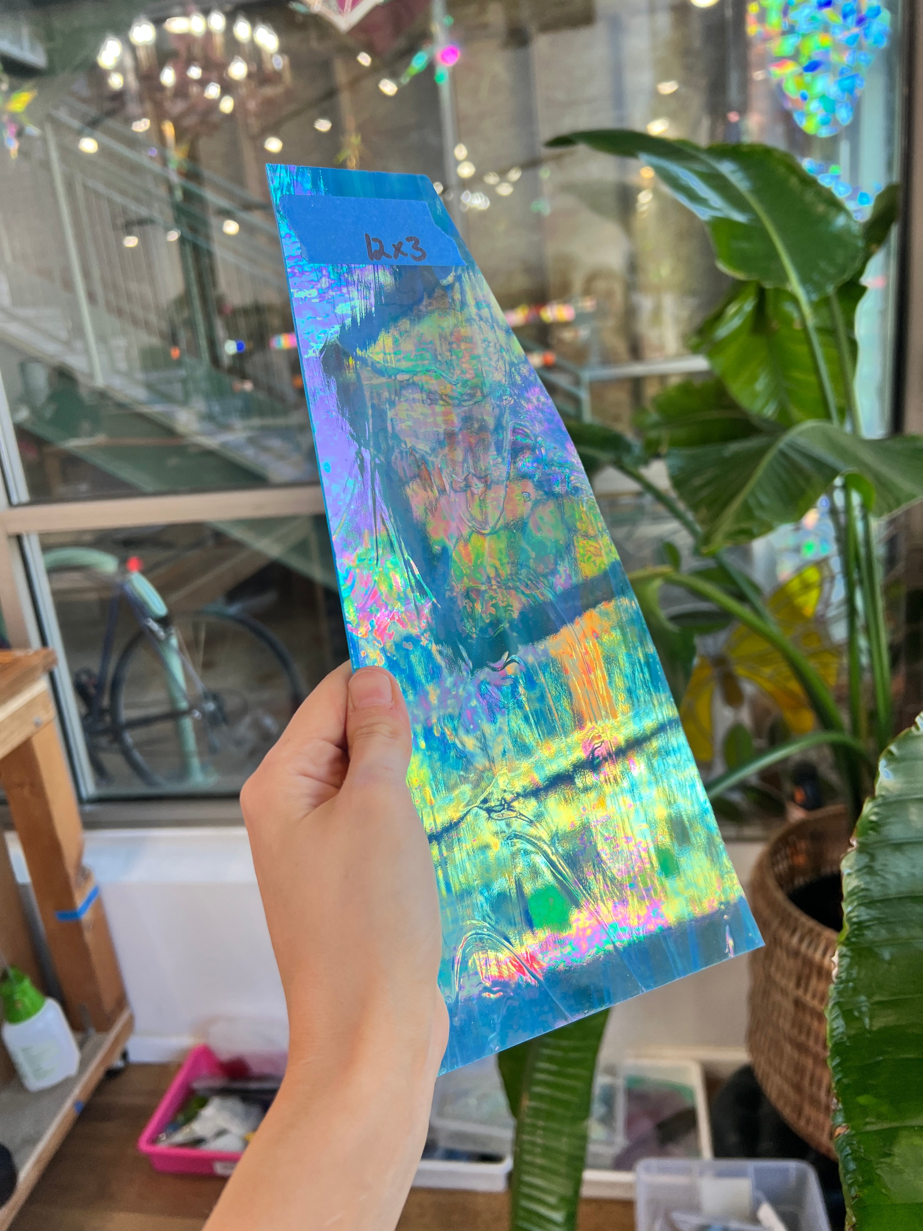 Light Blue Wispy Iridescent Vintage Spectrum Sheet Glass Colorado Glass Works SP1841 (12x3in)