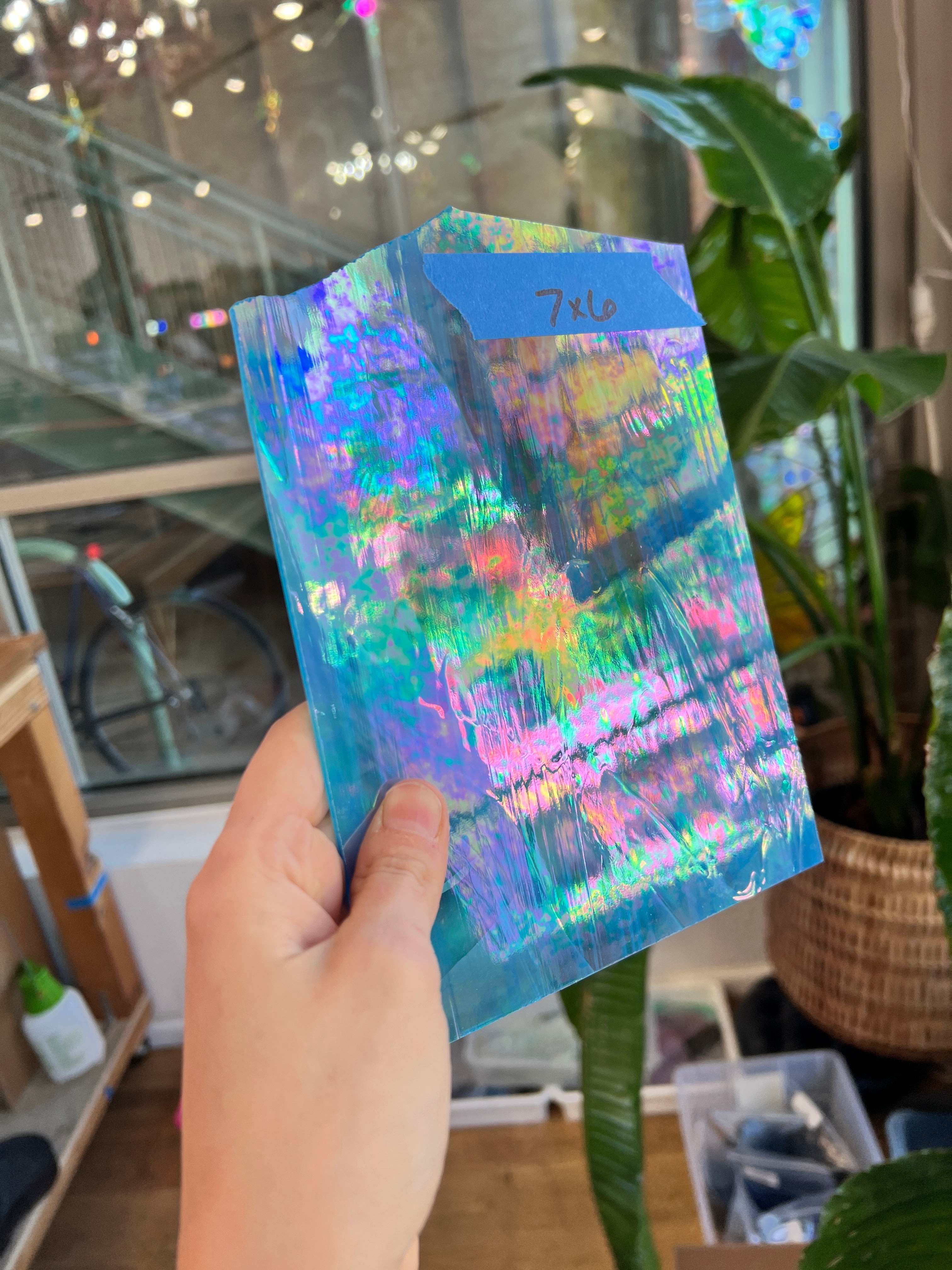 Light Blue Wispy Iridescent Vintage Spectrum Sheet Glass Colorado Glass Works SP1842 (7x6in)