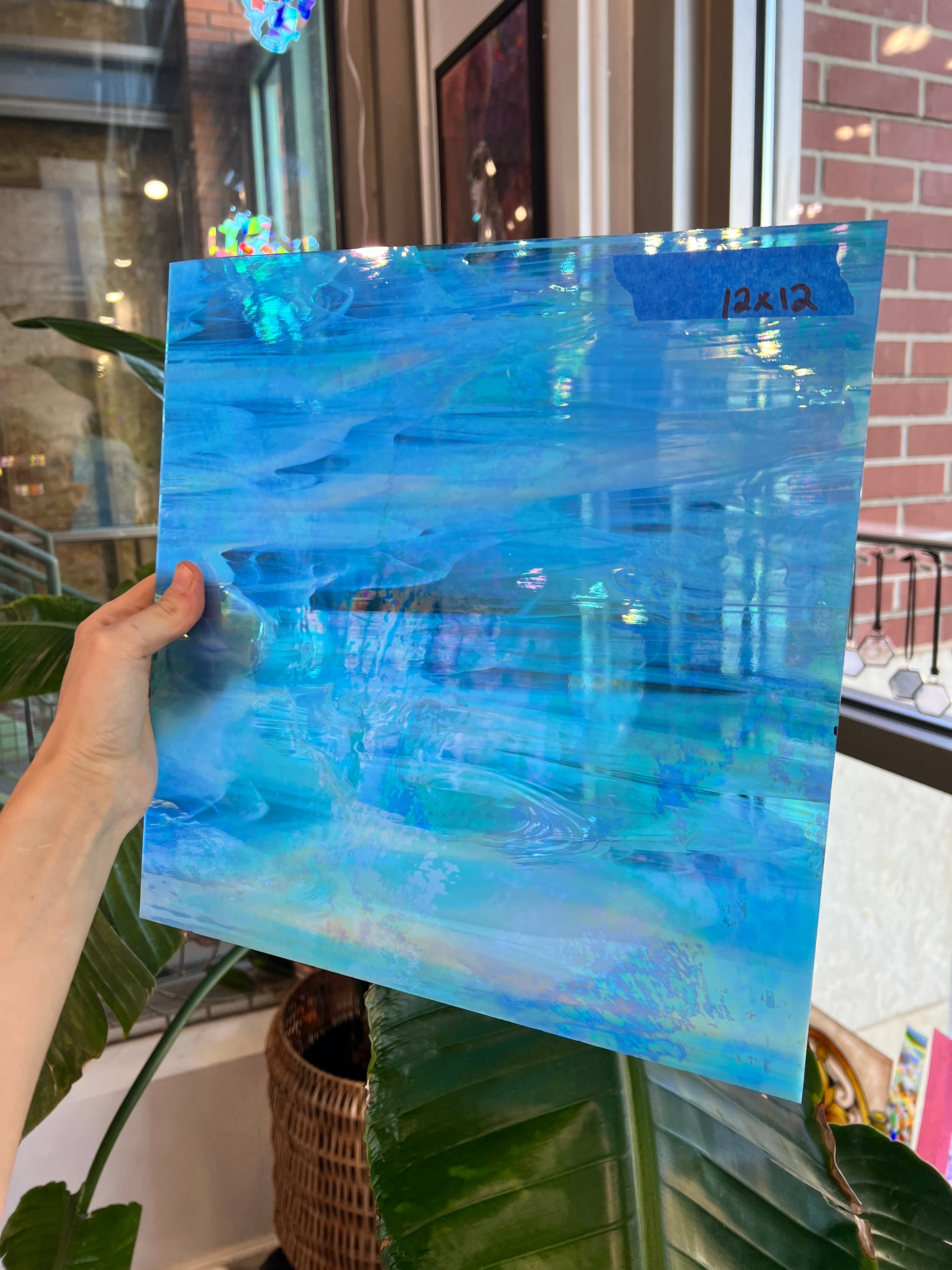 Light Blue Wispy Iridescent Vintage Spectrum Sheet Glass Colorado Glass Works