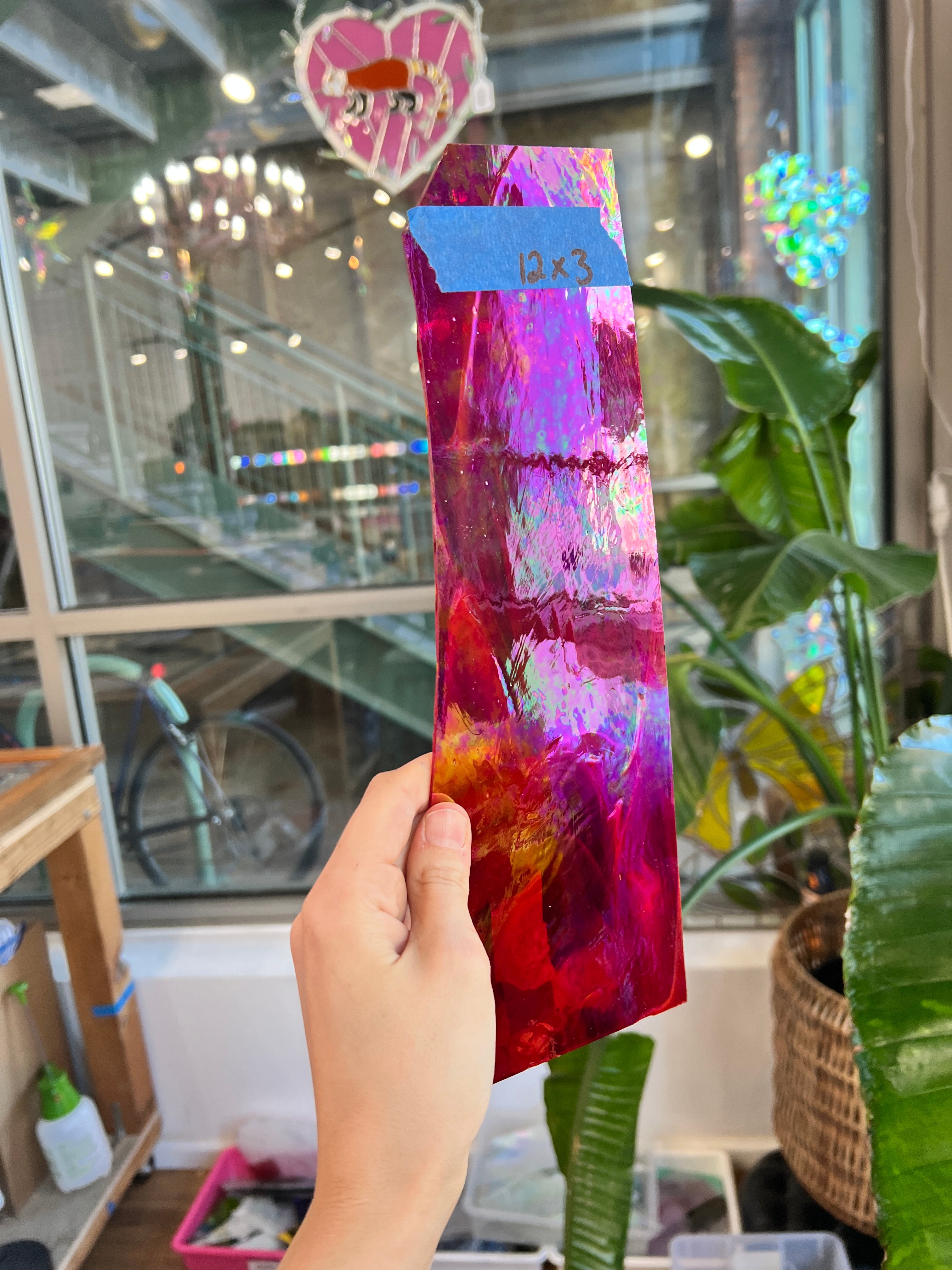 Rare Vintage Iridescent Red Spectrum Wispy Glass Sheet Glass Colorado Glassworks SP1839 (12x3in)