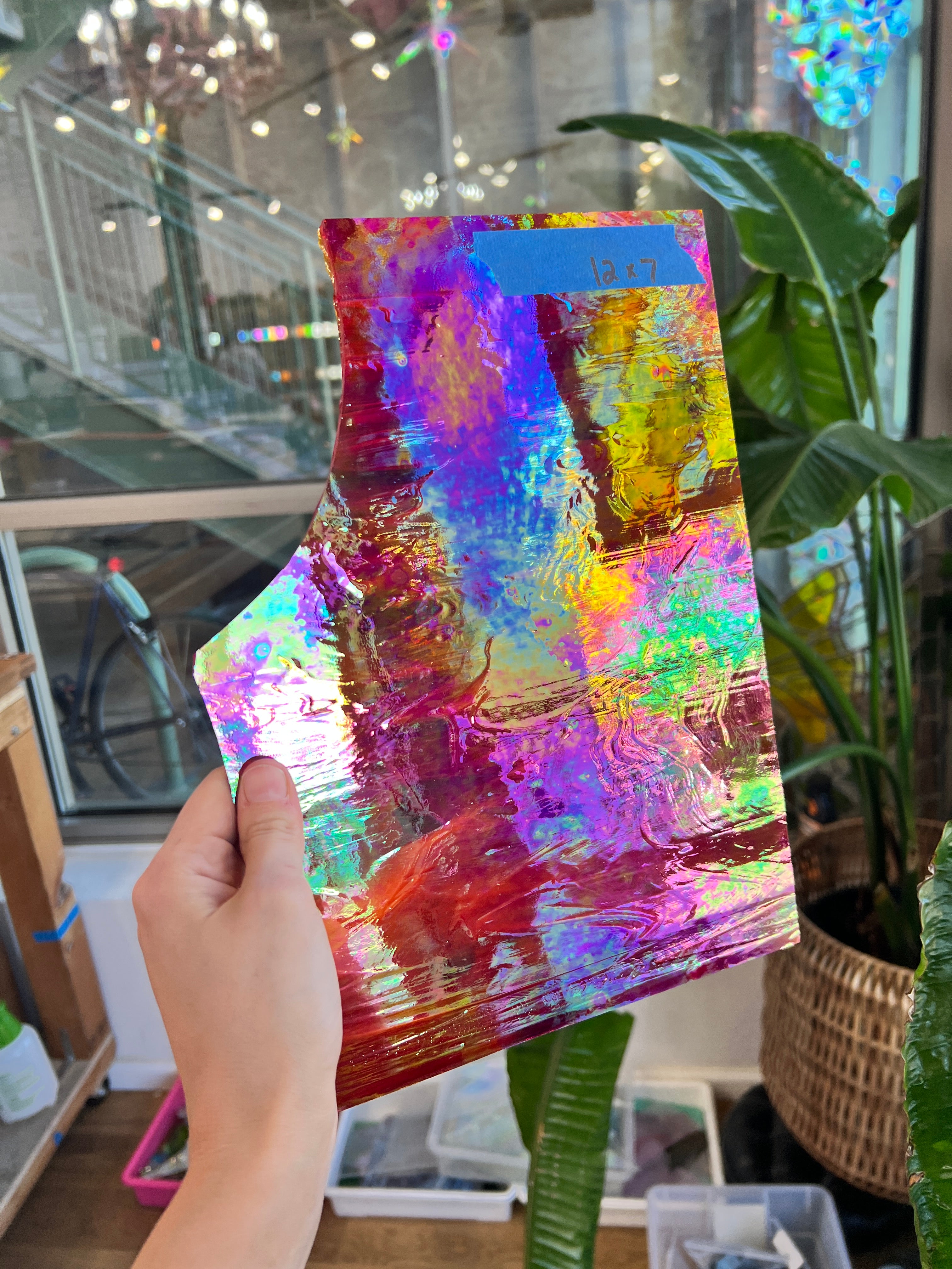 Rare Vintage Iridescent Red Spectrum Wispy Glass Sheet Glass Colorado Glassworks SP1837 (12x7in)