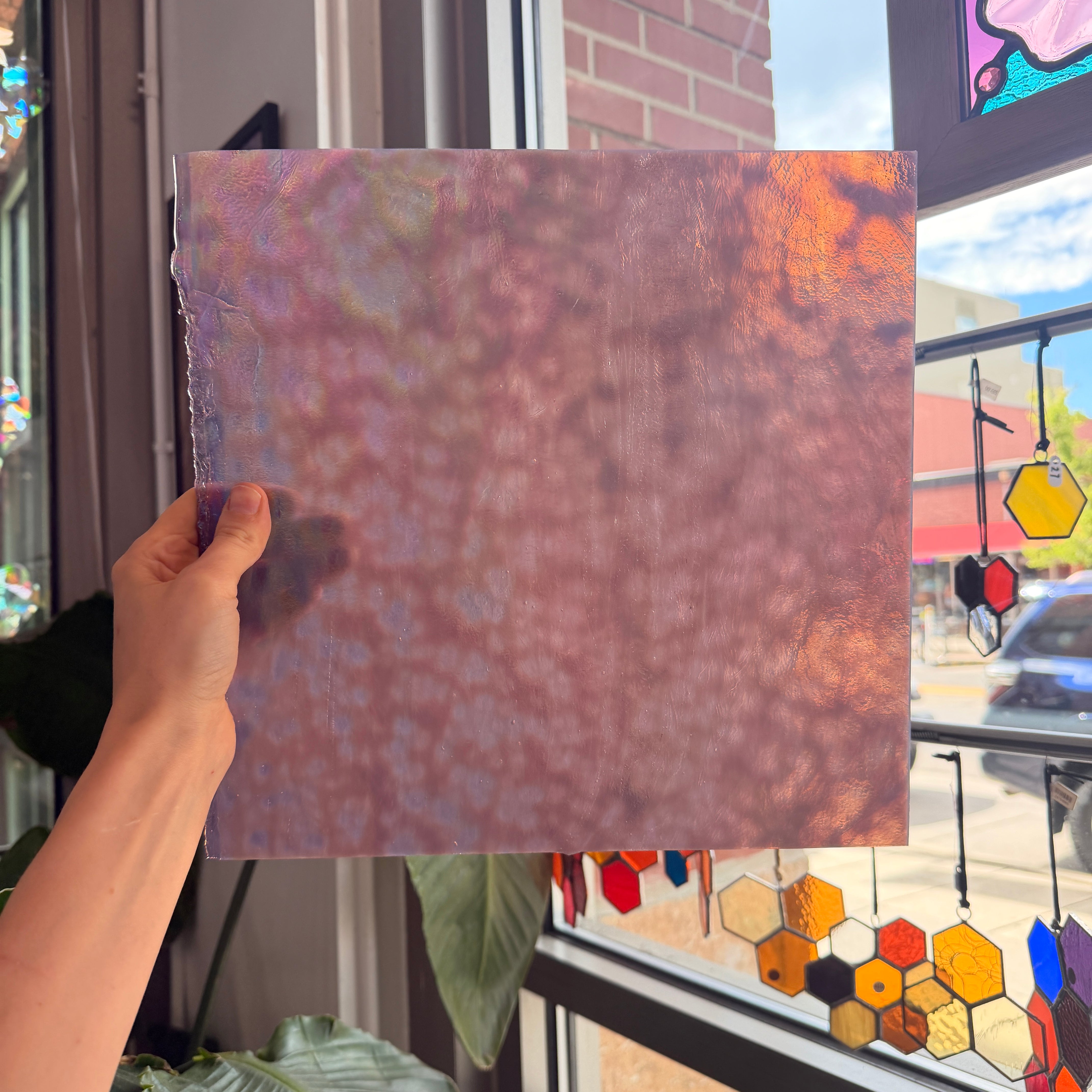 Lavender Luster Purple Iridescent Mottled Youghiogheny Sheet Glass