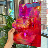 Rare Vintage Iridescent Red Spectrum Wispy Glass Sheet Glass Colorado Glassworks