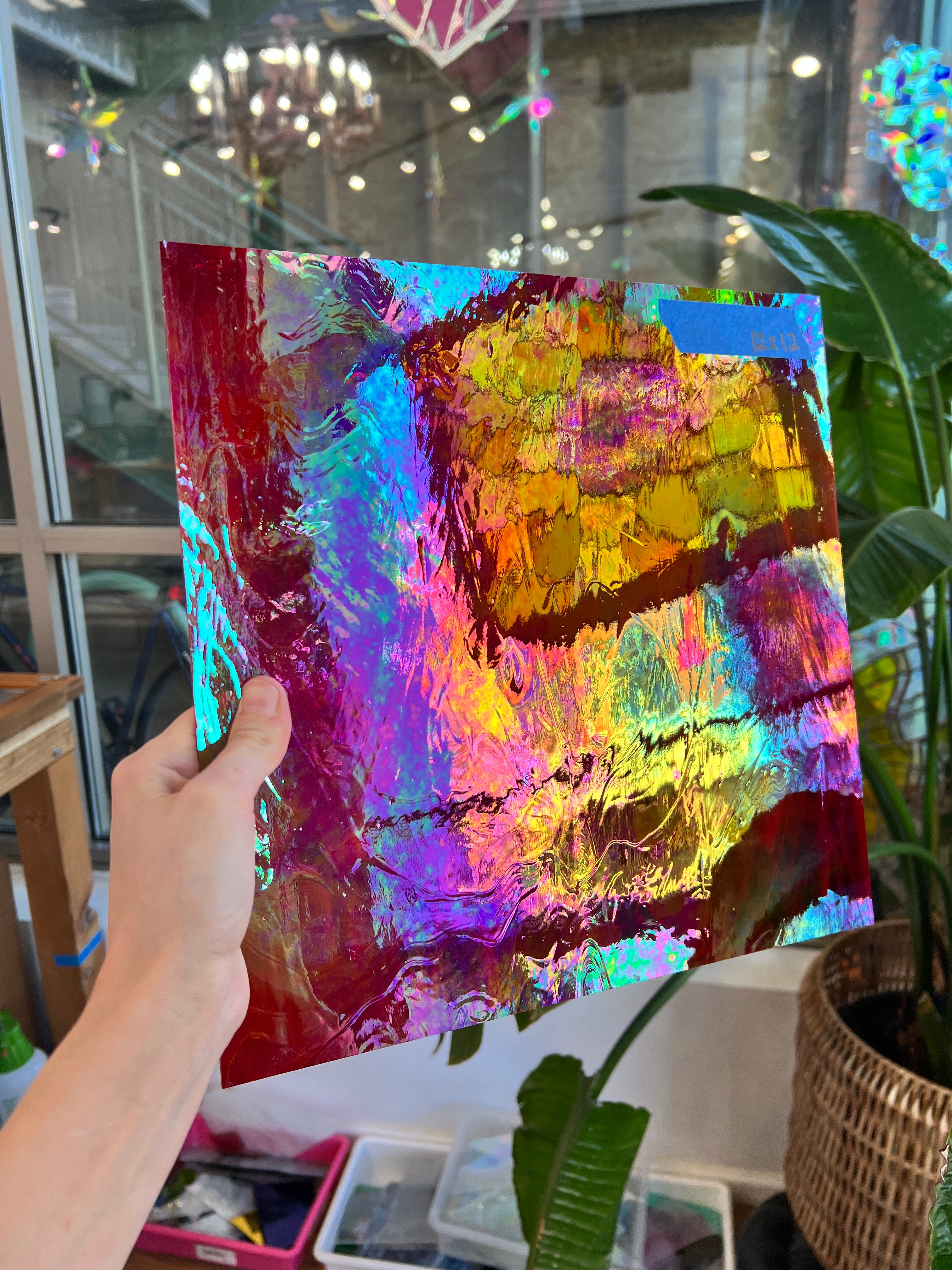 Rare Vintage Iridescent Red Spectrum Wispy Glass Sheet Glass Colorado Glassworks
