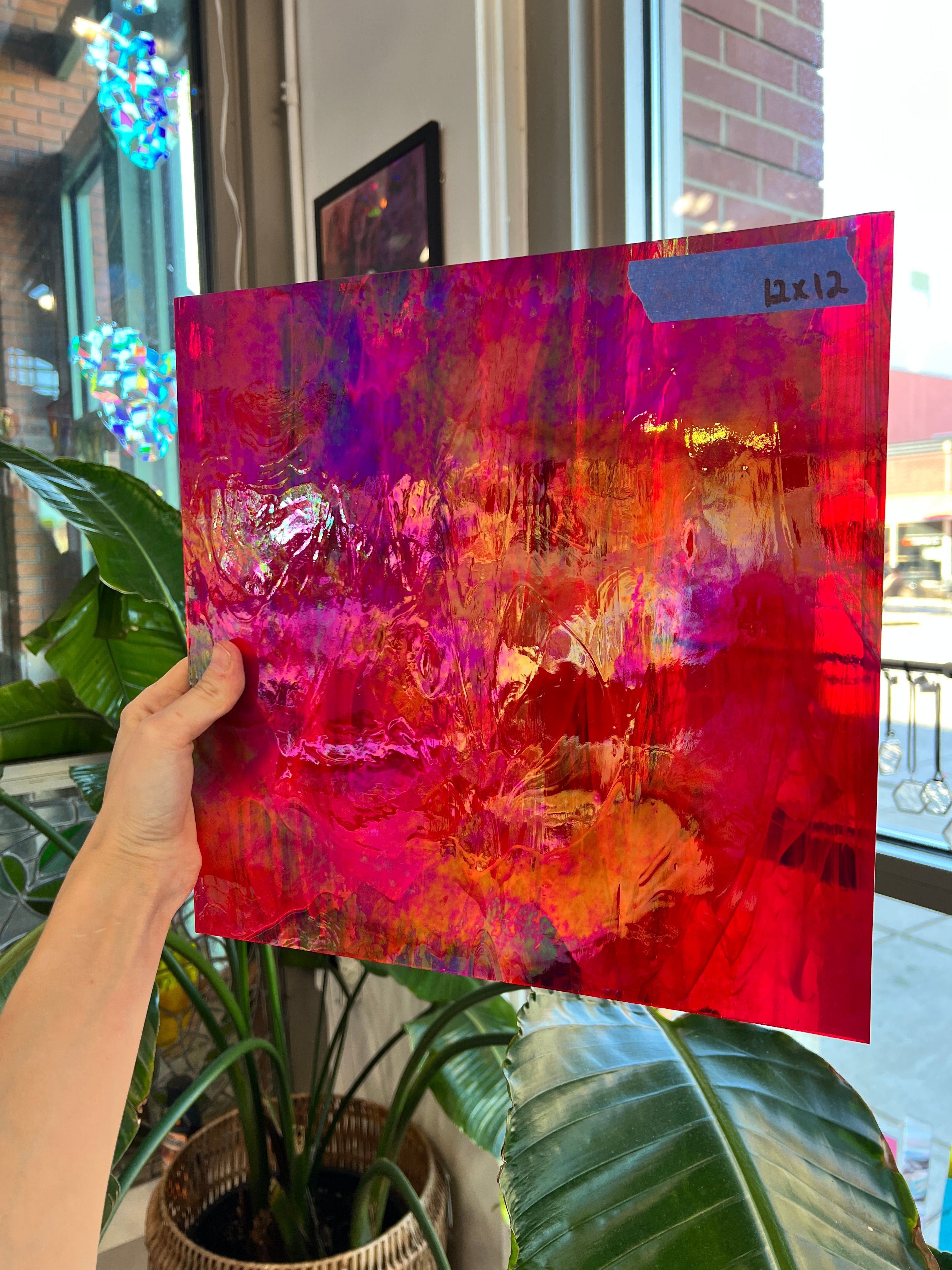 Rare Vintage Iridescent Red Spectrum Wispy Glass Sheet Glass Colorado Glassworks