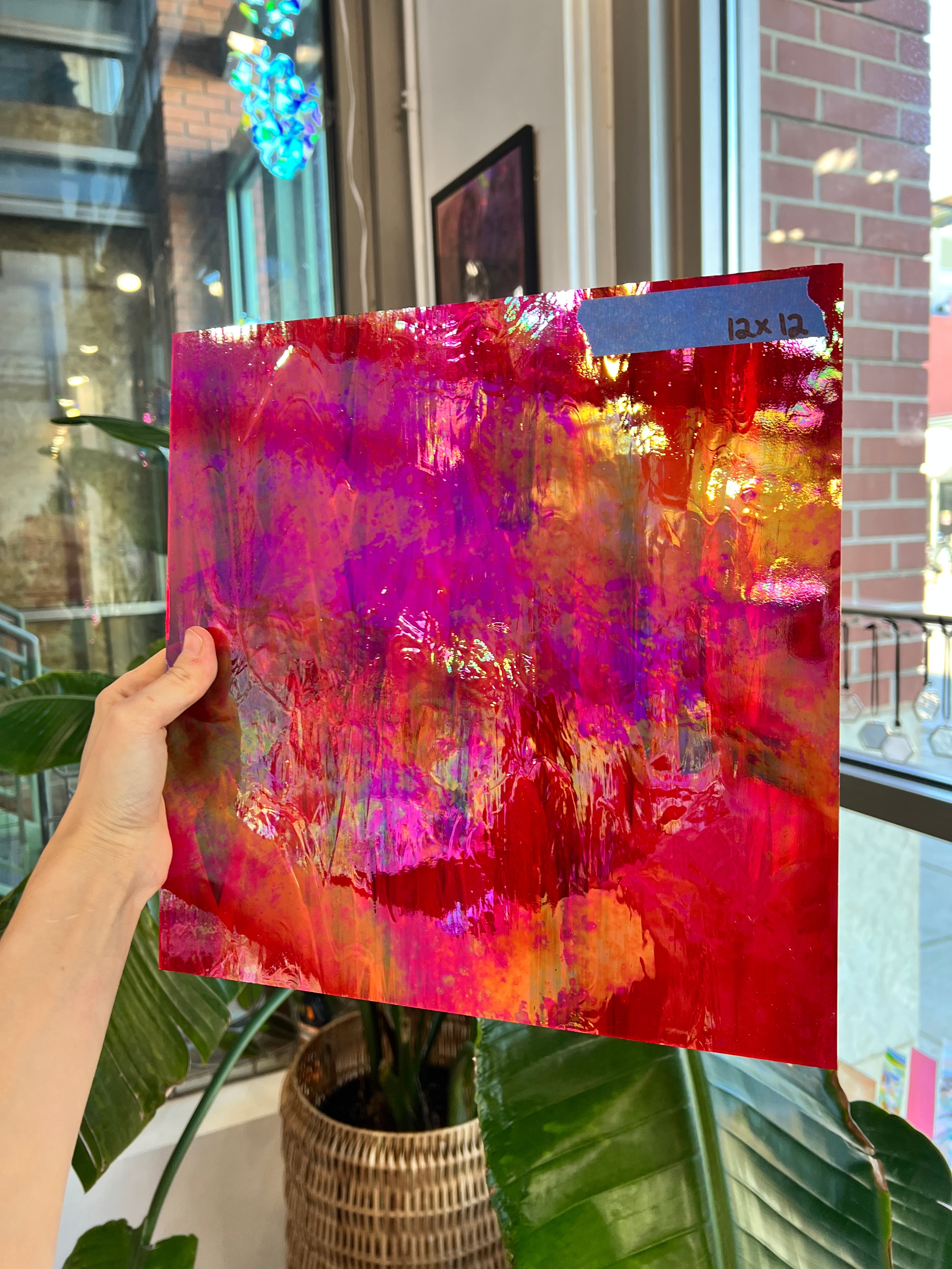 Rare Vintage Iridescent Red Spectrum Wispy Glass Sheet Glass Colorado Glassworks