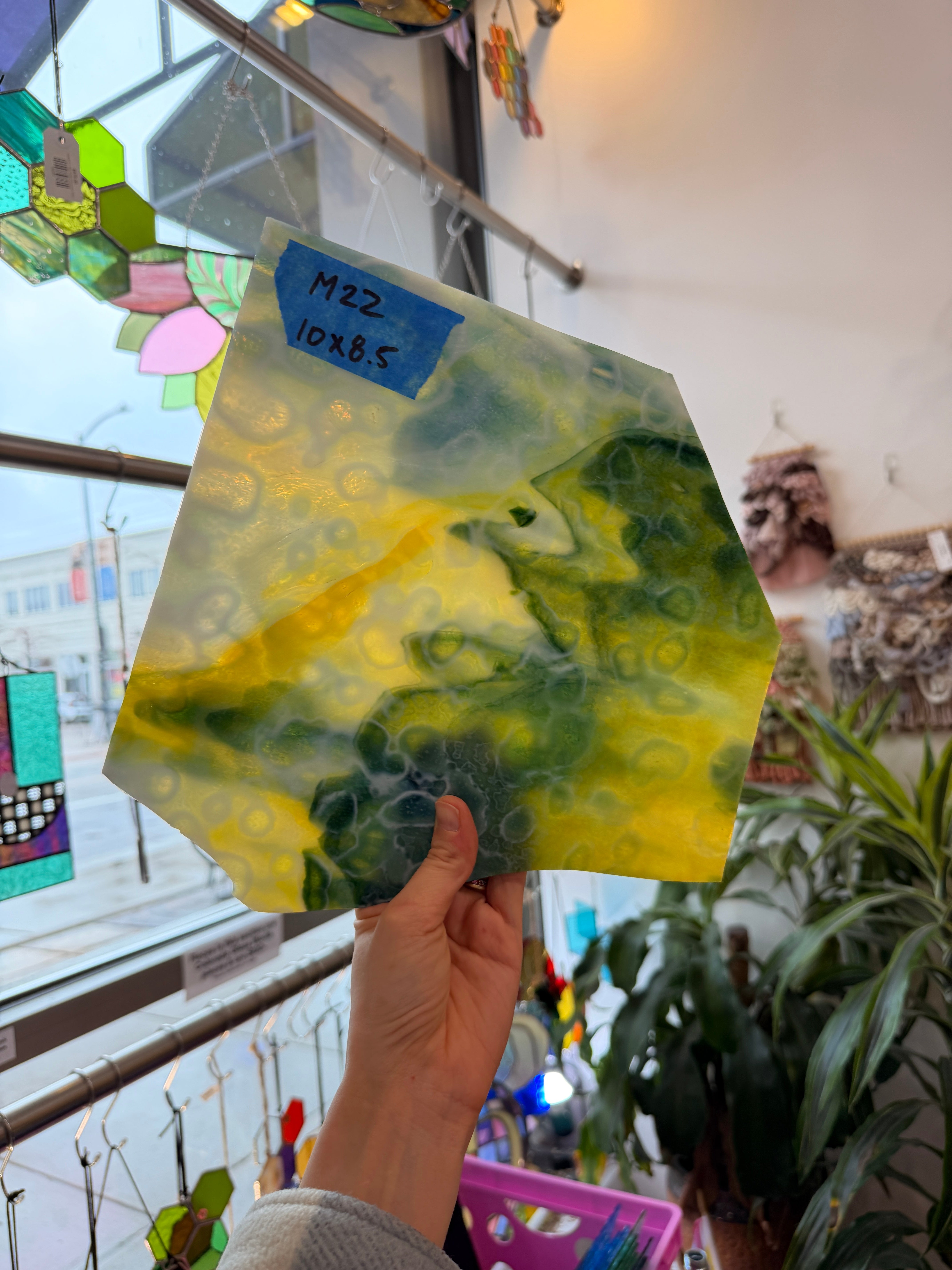 Vintage Blue Green Yellow Mottled Uroboros Sheet Glass Colorado Glassworks