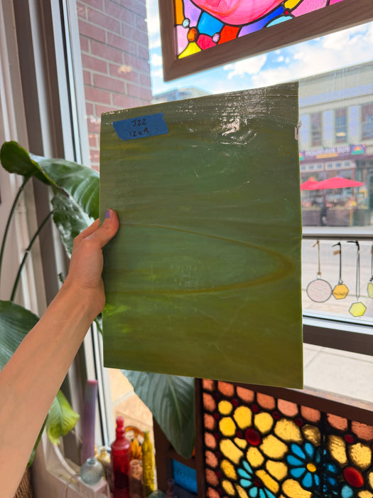 Avocado Opal Wissmach Fusible 96 COE (WI 96 270L) Fusible Sheet Glass Wissmach Glass J22 (12x9in)