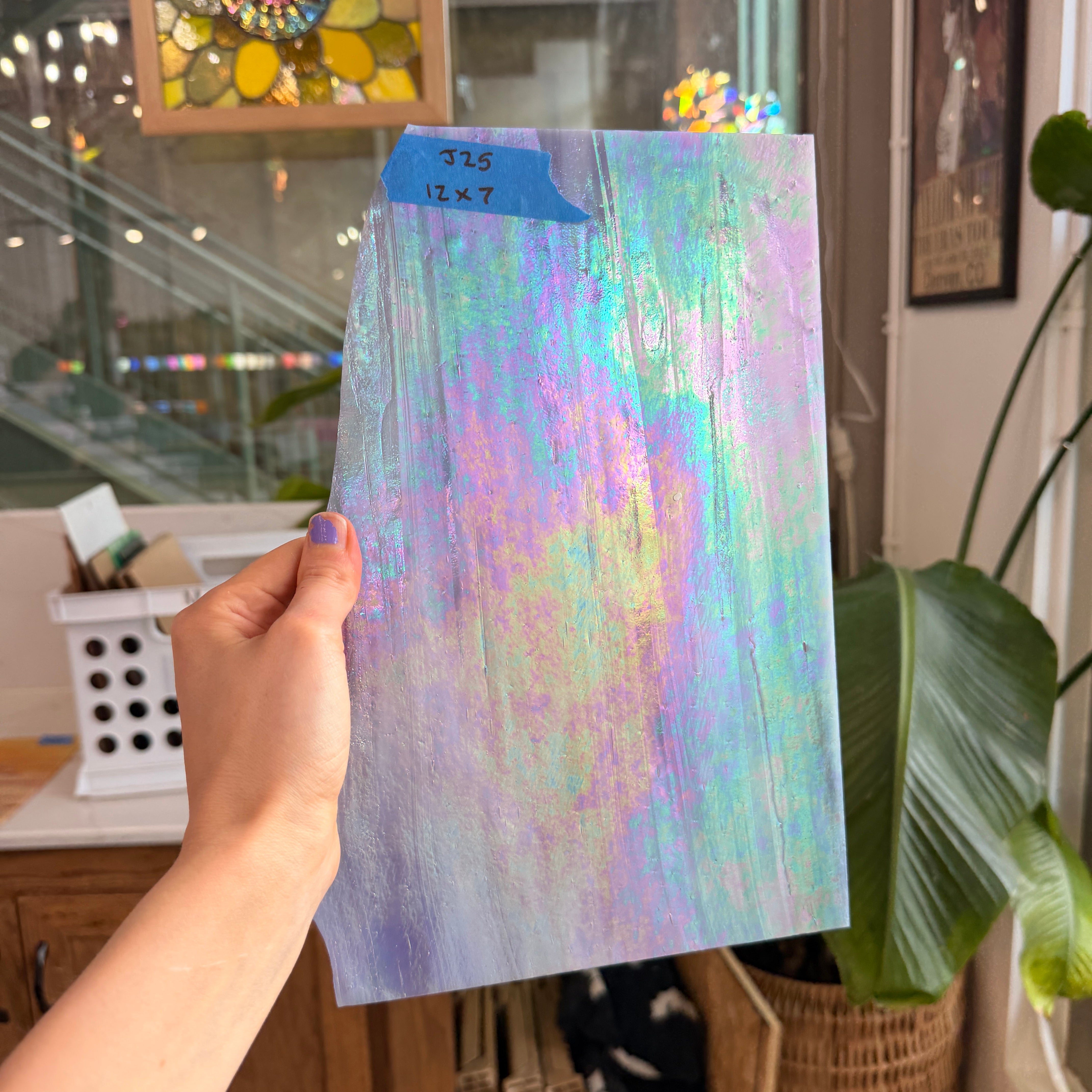 Light Violet Iridescent Wispy Swirl Wissmach Sheet Glass Wissmach Glass 12x7in (WM-70324269)