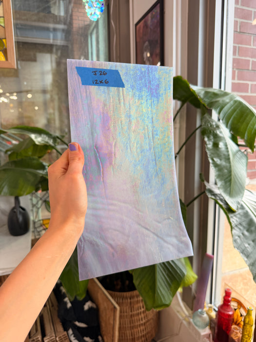 Mauve Iridescent Wispy Swirl Wissmach Sheet Glass Wissmach Glass J26 (12x6in)