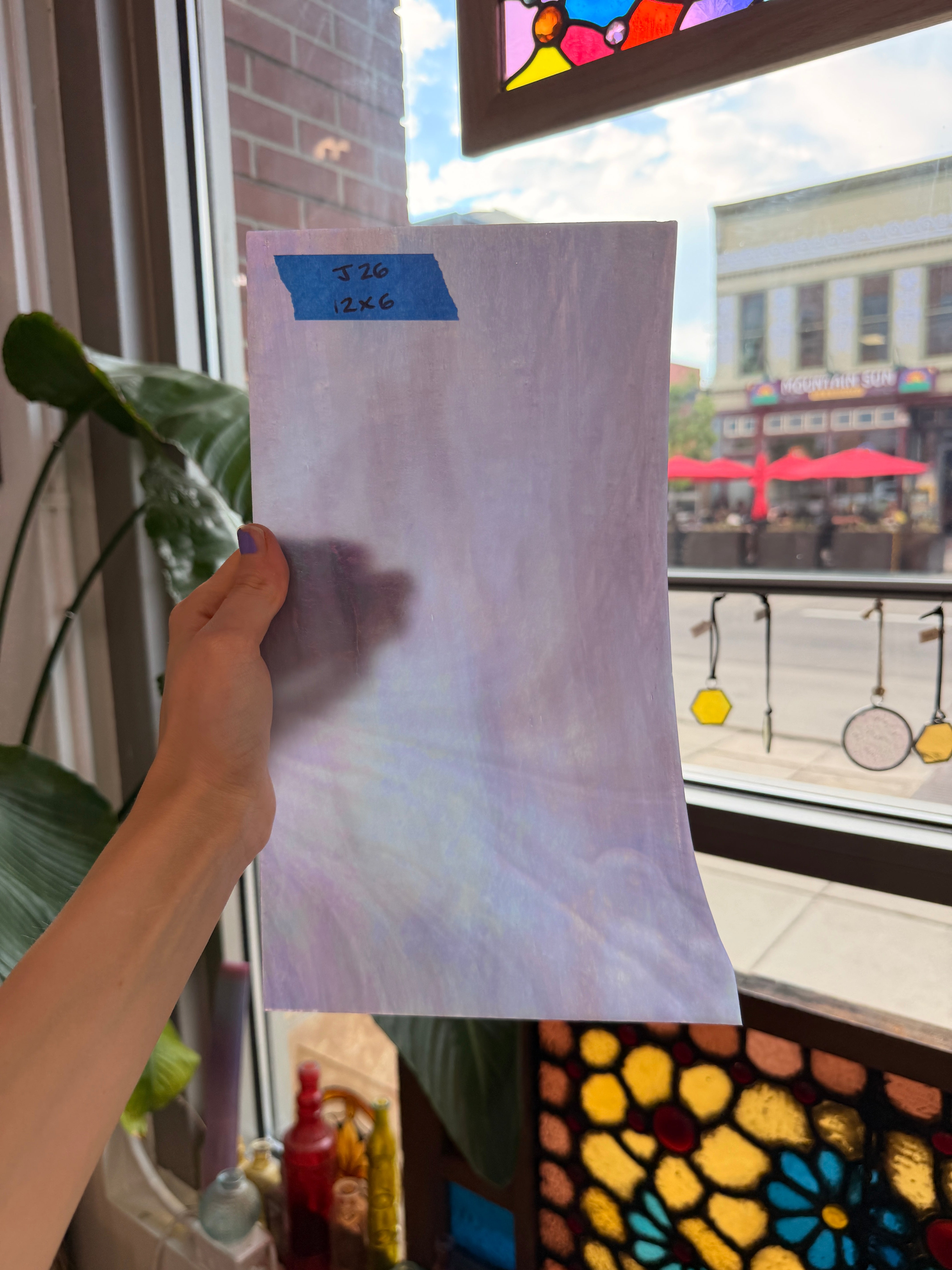Mauve Iridescent Wispy Swirl Wissmach Sheet Glass Wissmach Glass