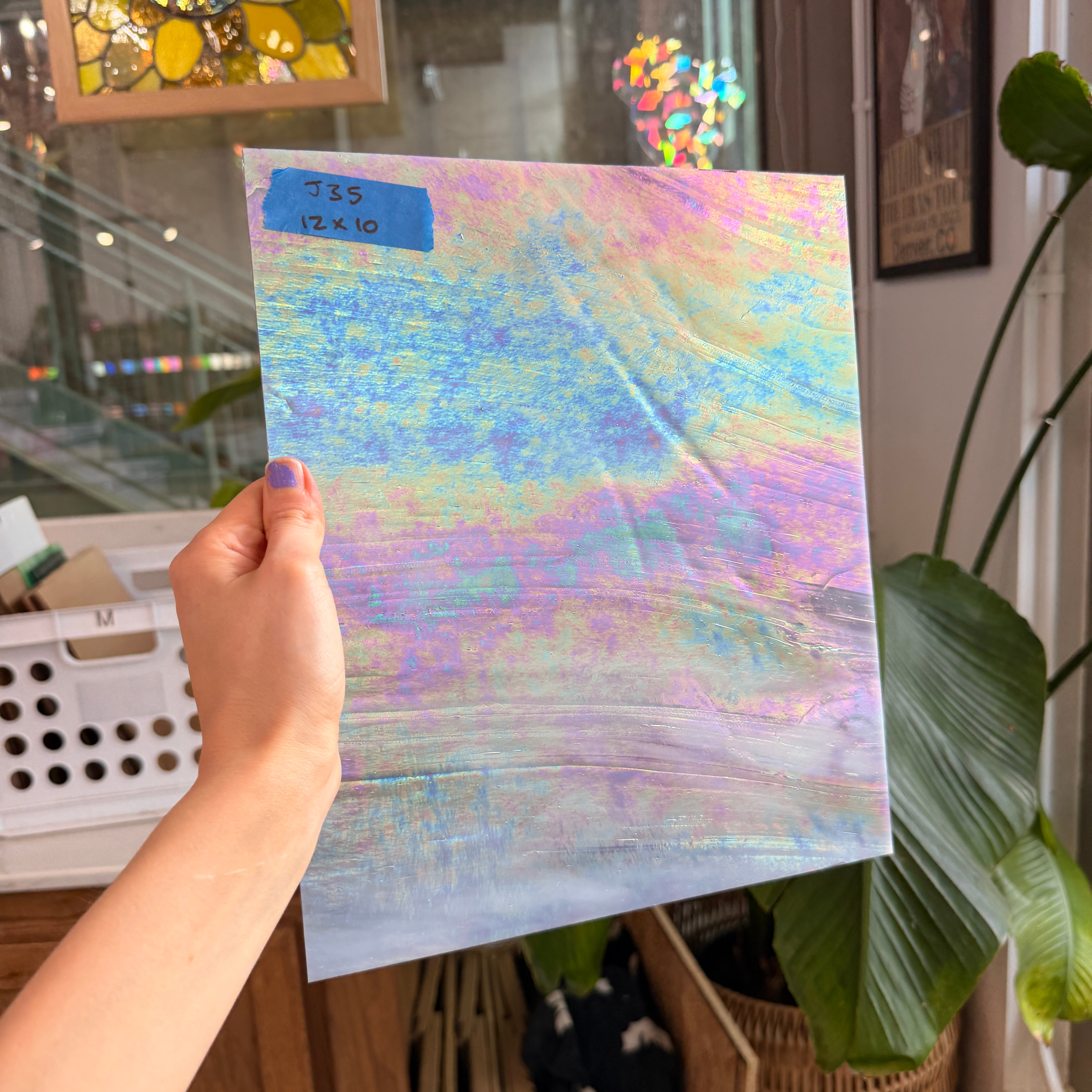 Mauve Iridescent Wispy Swirl Wissmach Sheet Glass Wissmach Glass J35 (12x10in)