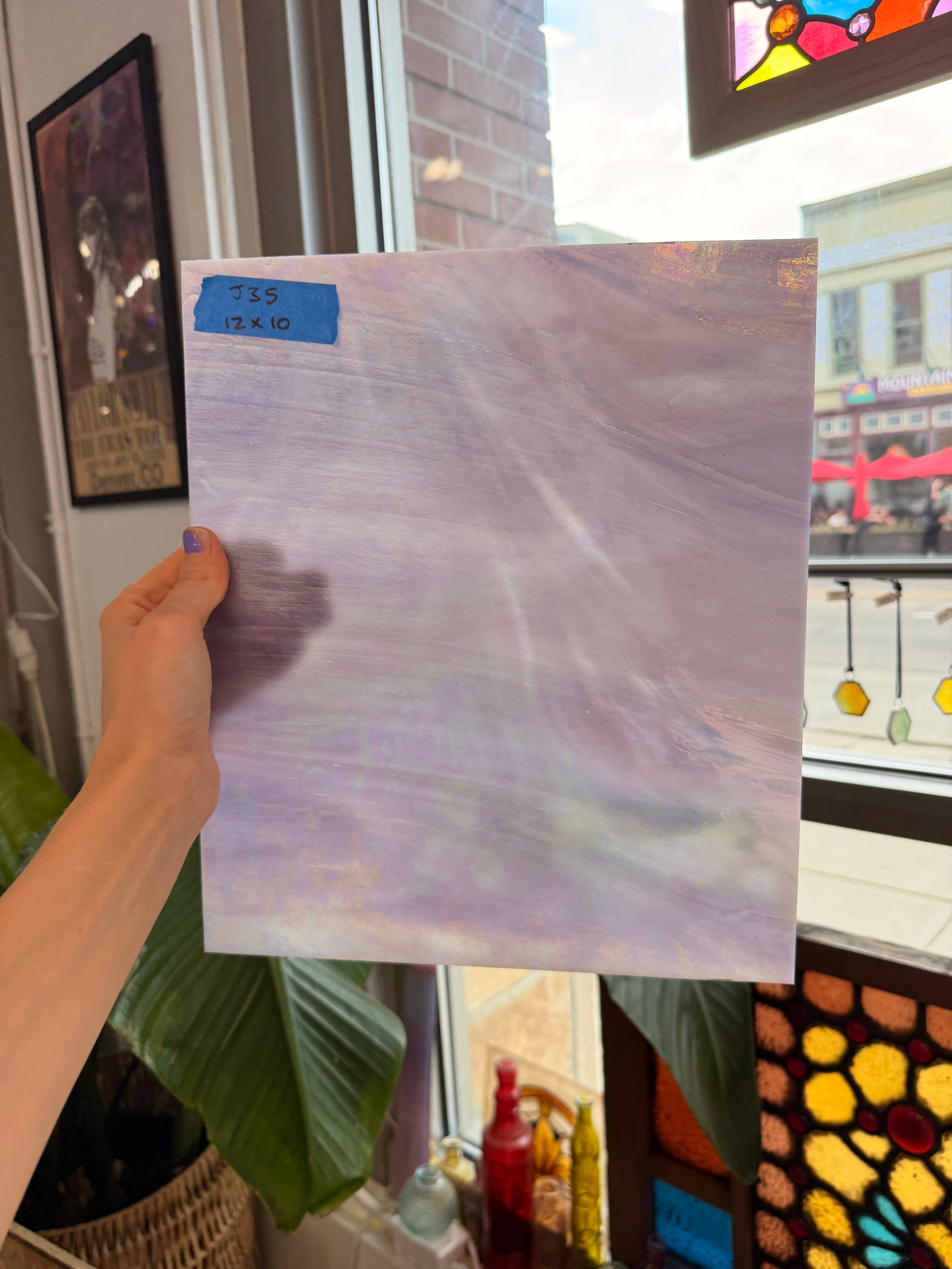 Mauve Iridescent Wispy Swirl Wissmach Sheet Glass Wissmach Glass