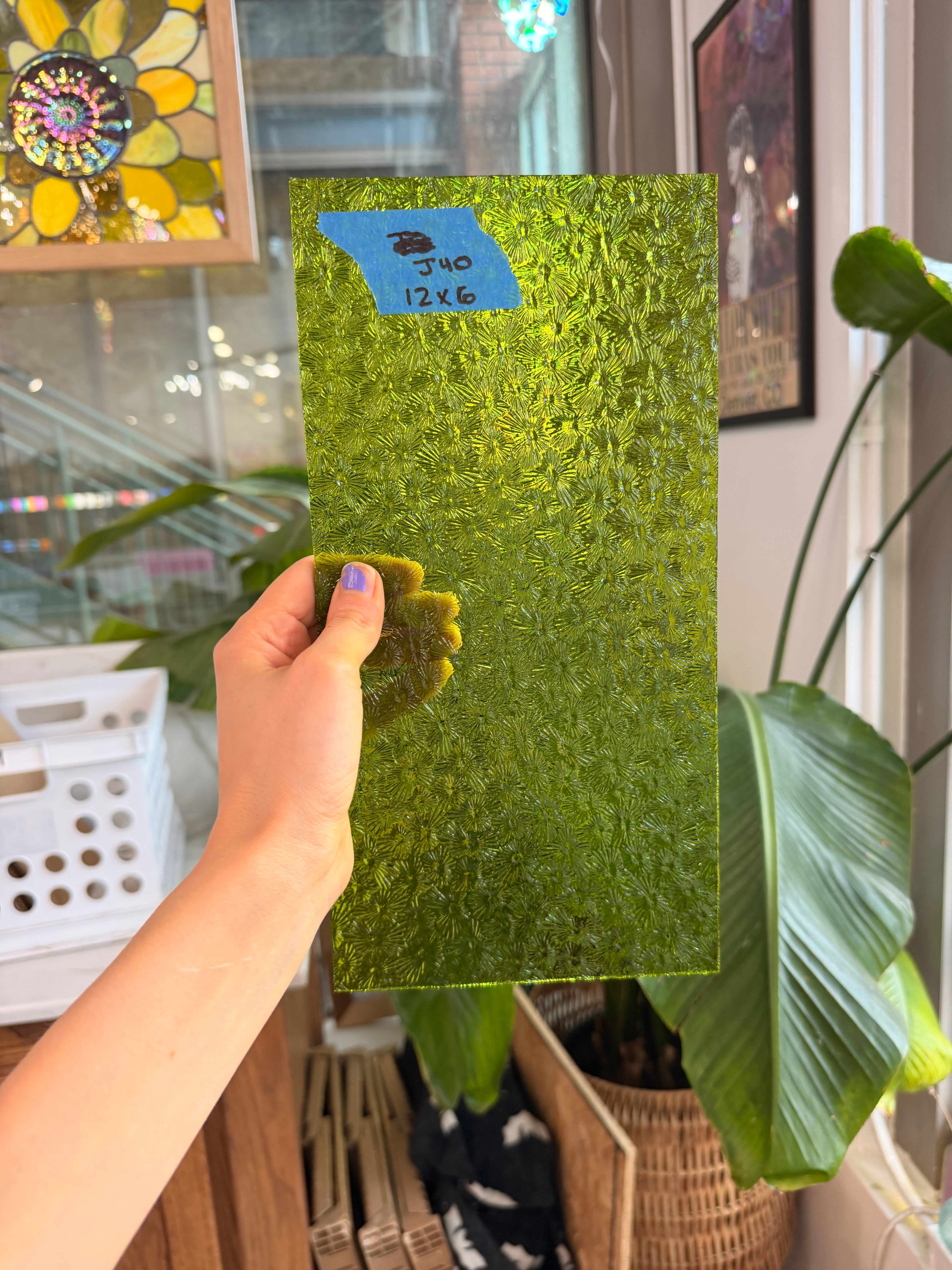 Pear/Lime Green Florentine Wissmach (WI 1146 FLOR) Sheet Glass Wissmach Glass J40 (12x6in)
