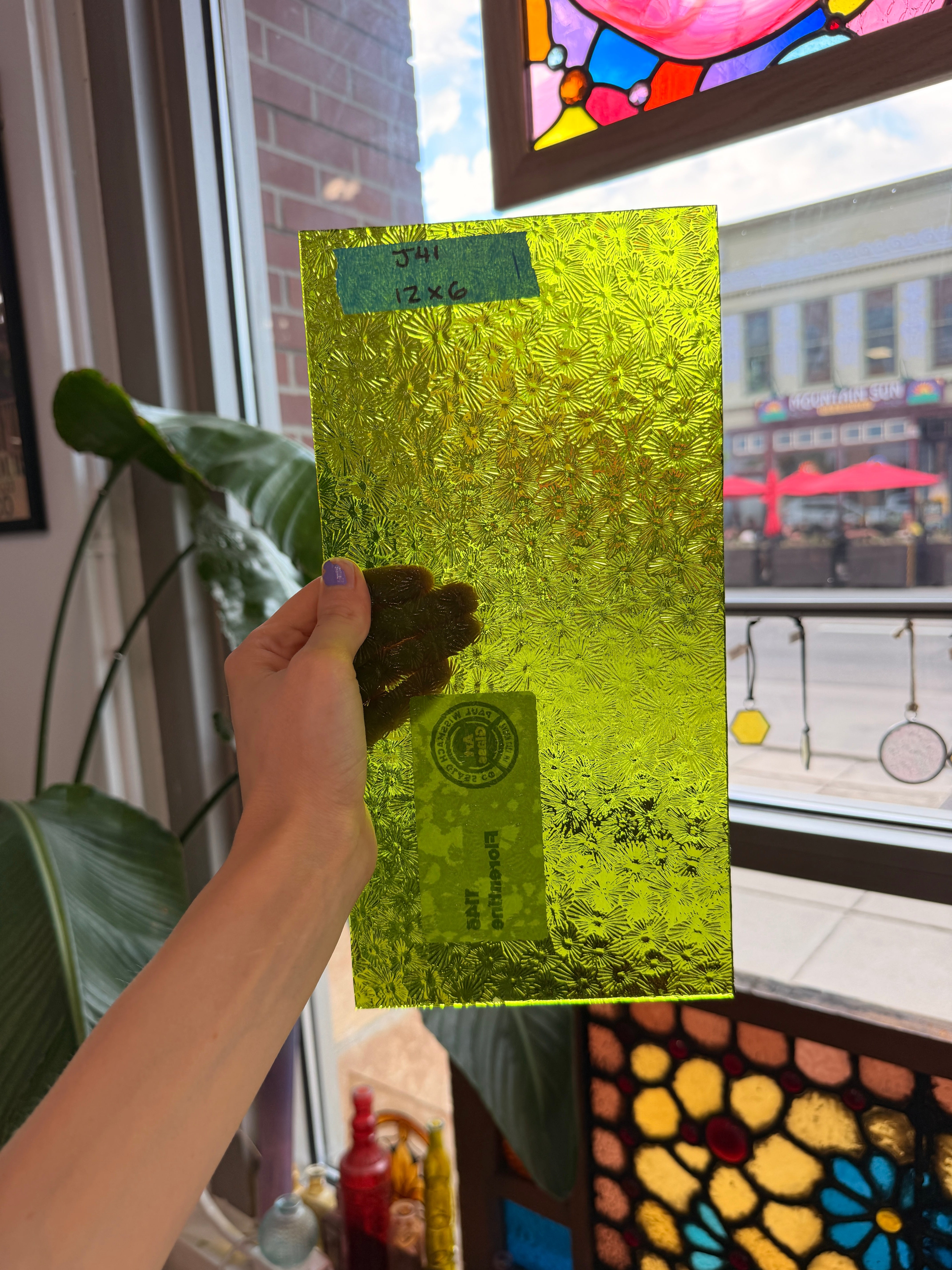 Pear/Lime Green Florentine Wissmach (WI 1146 FLOR) Sheet Glass Wissmach Glass J41 (12x6in)