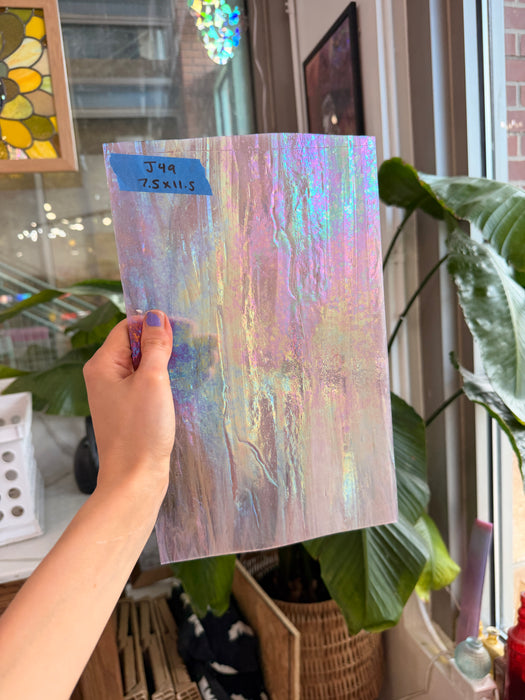 Mauve Iridescent Wispy Swirl Wissmach Sheet Glass Wissmach Glass J49 (11.5x7.5in)