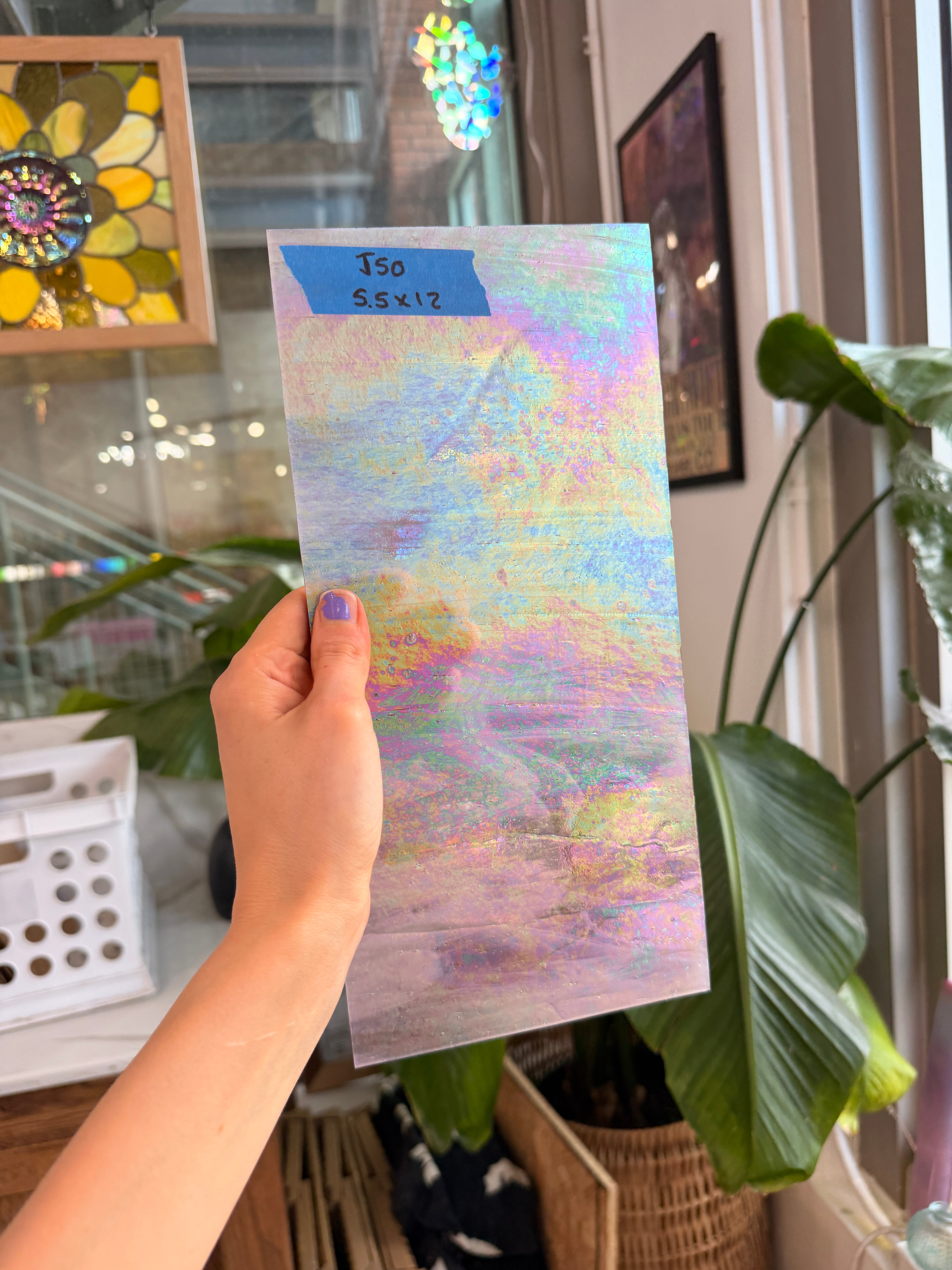 Mauve Iridescent Wispy Swirl Wissmach Sheet Glass Wissmach Glass