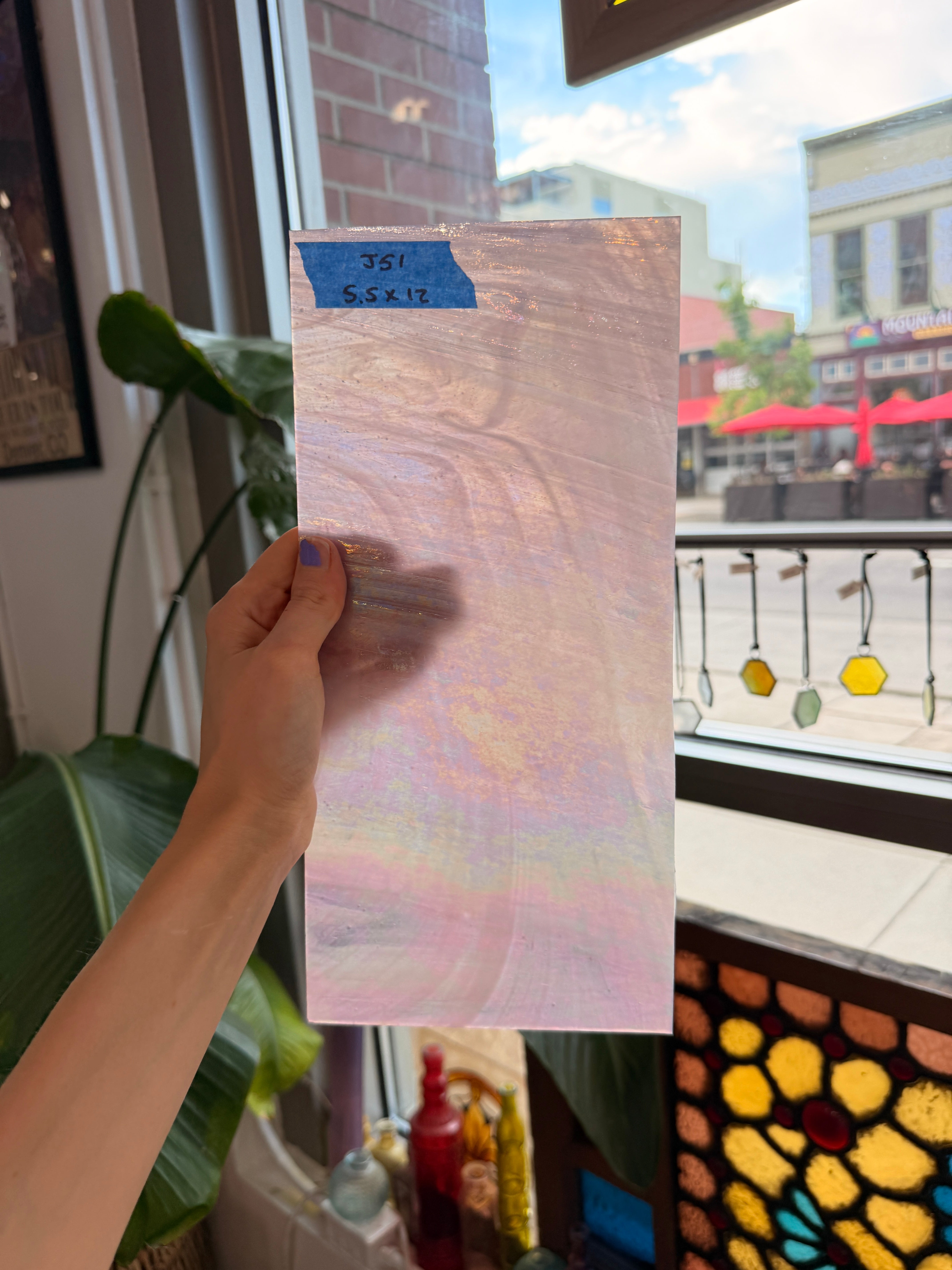Mauve Iridescent Wispy Swirl Wissmach Sheet Glass Wissmach Glass 12x5.5in (WM-70488109)