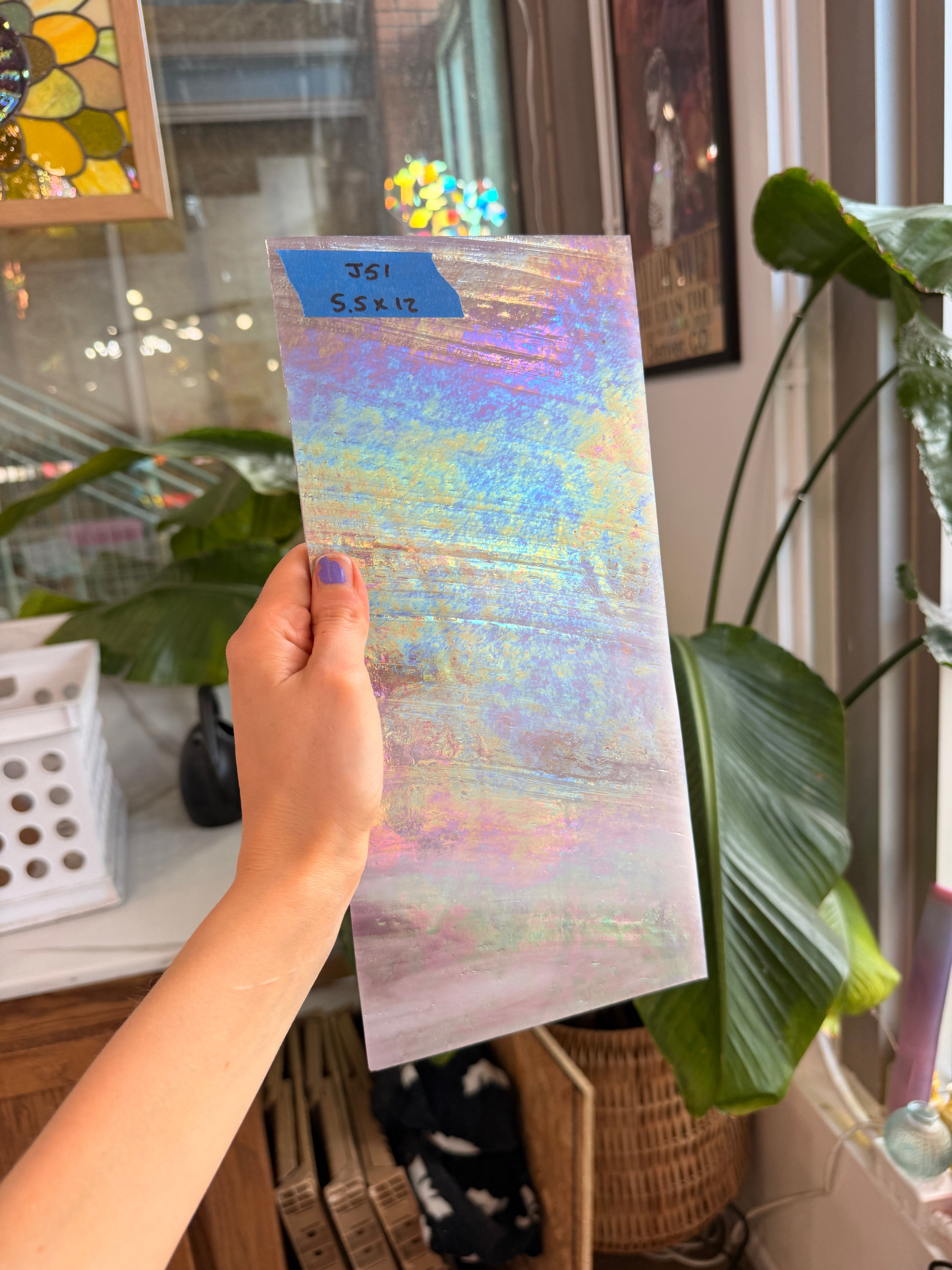 Mauve Iridescent Wispy Swirl Wissmach Sheet Glass Wissmach Glass